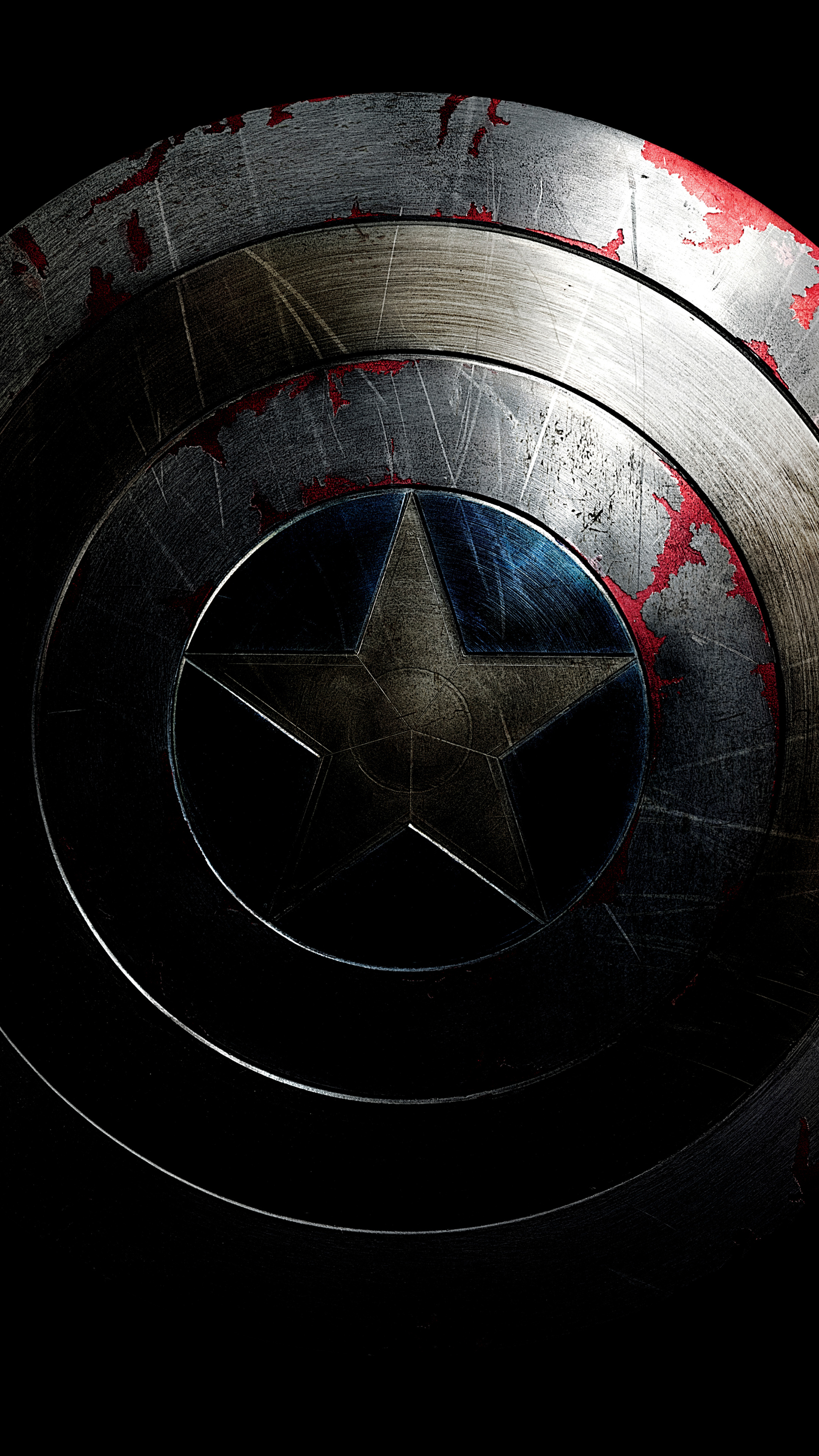 Captain America: The Winter Soldier, Captain America's shield, scratched vibranium star emblem, 4K Phone wallpaper