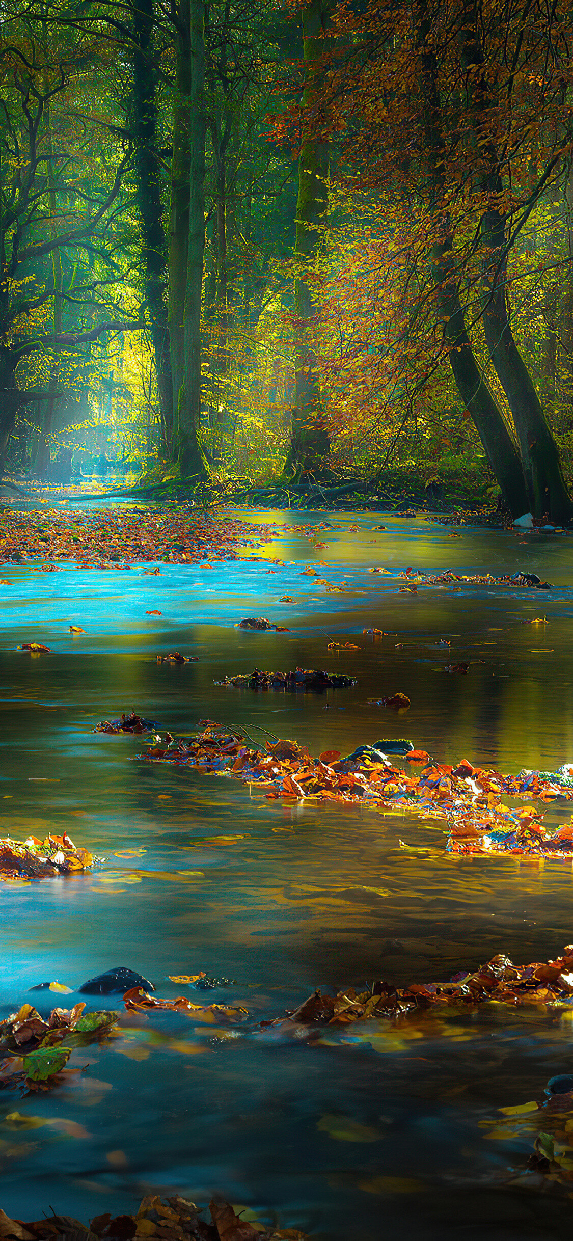 Sunbeam reflections, Autumn rivers, 4K iPhone wallpapers, Natural wonders, 1130x2440 HD Phone