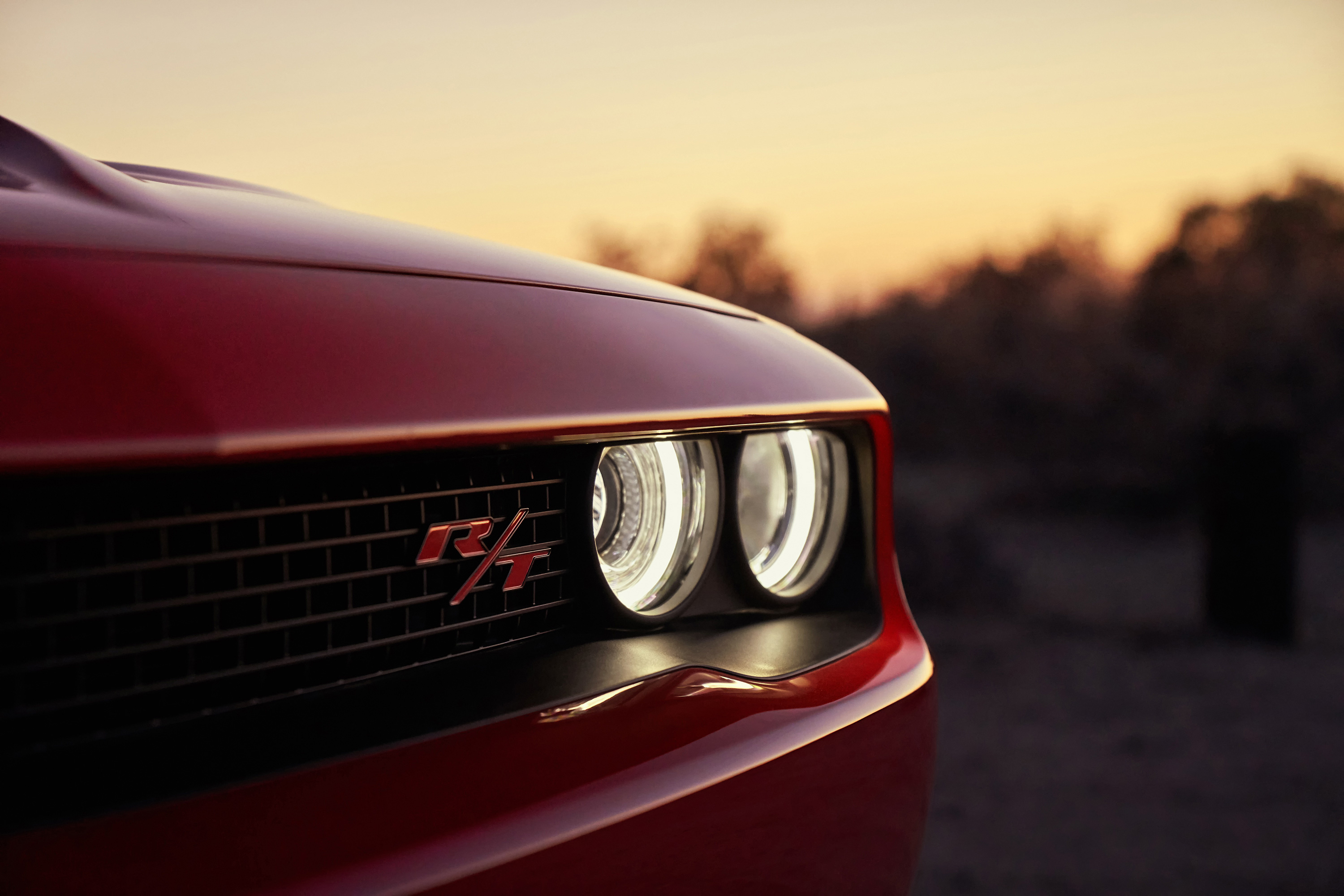 Dodge Challenger R/T, red R/T grille badge, halo ring headlights, HD Desktop wallpaper