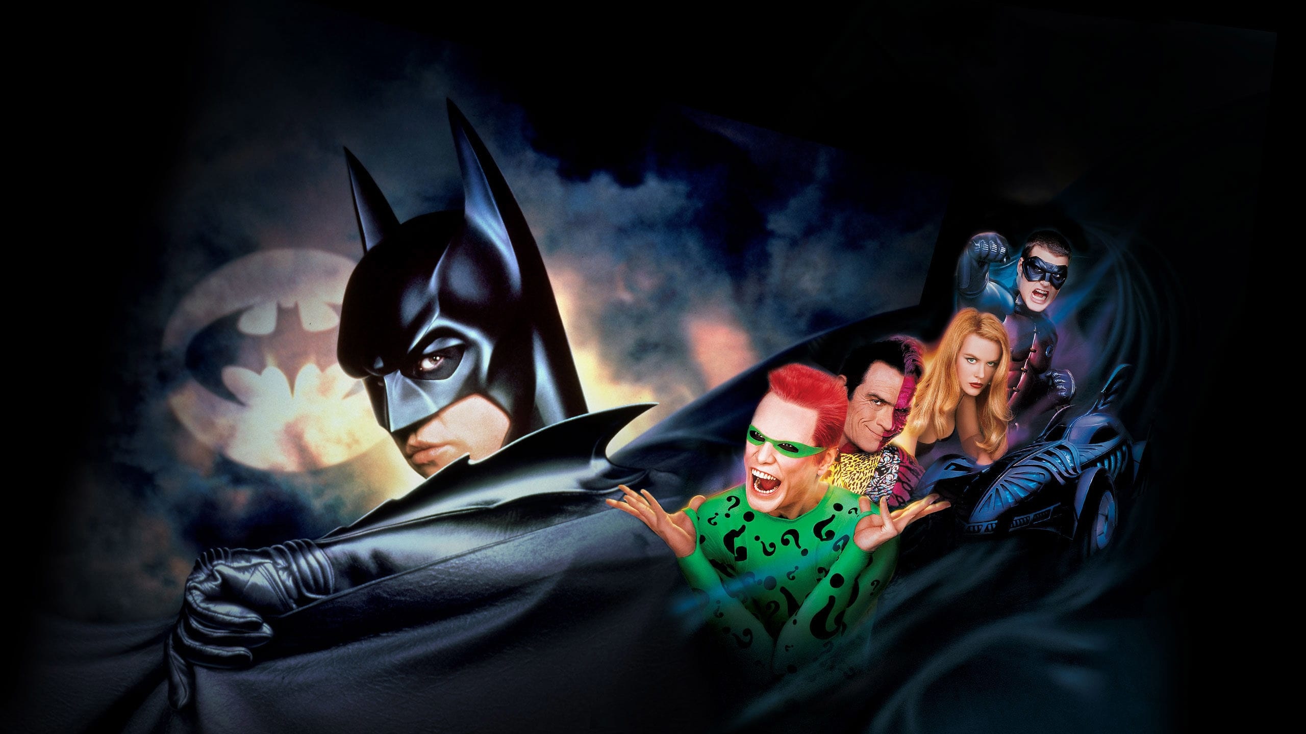 Riddler portrayal, Jim Carrey's role, Batman Forever movie, Gotham's supervillain, 2560x1440 HD Desktop