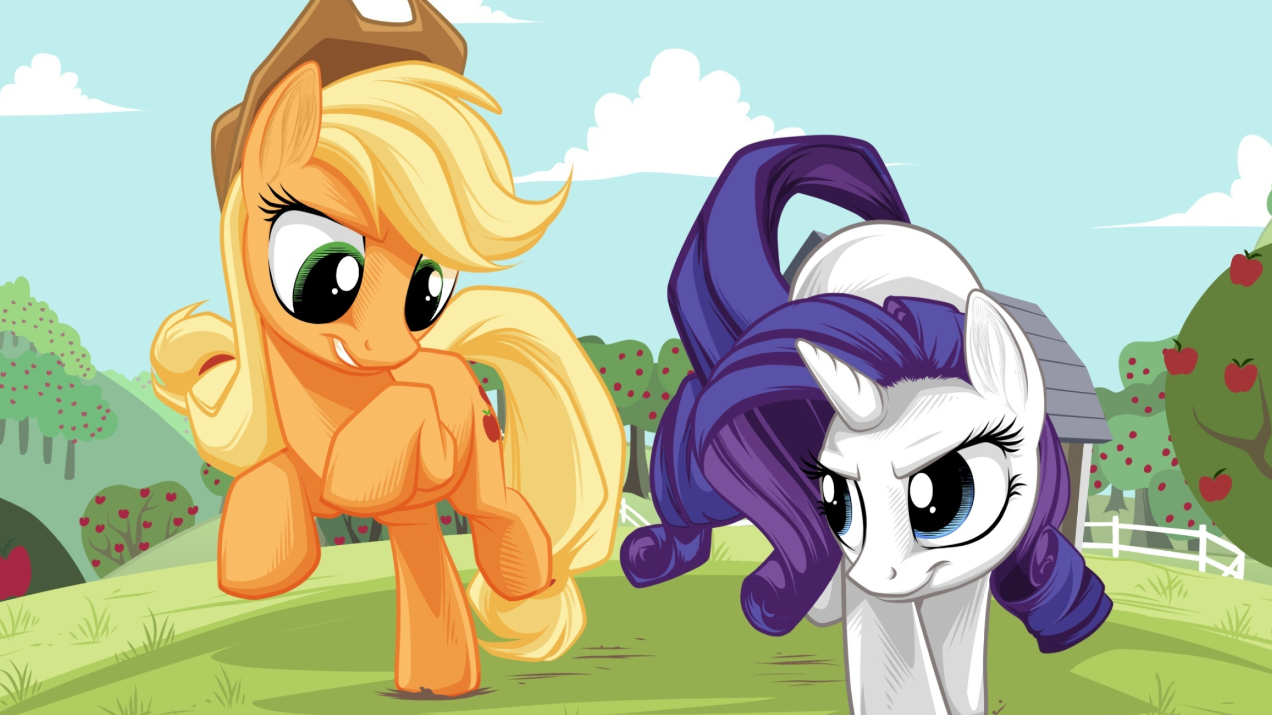Applejack, Rarity, Sweet Apple Acres orchard, HD Desktop wallpaper