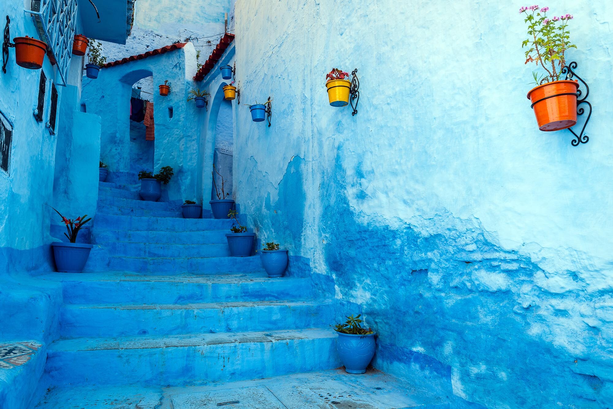 Morocco, Vibrant staircase, Colourful flowerpots, Getty Images' showcase, 2000x1340 HD Desktop