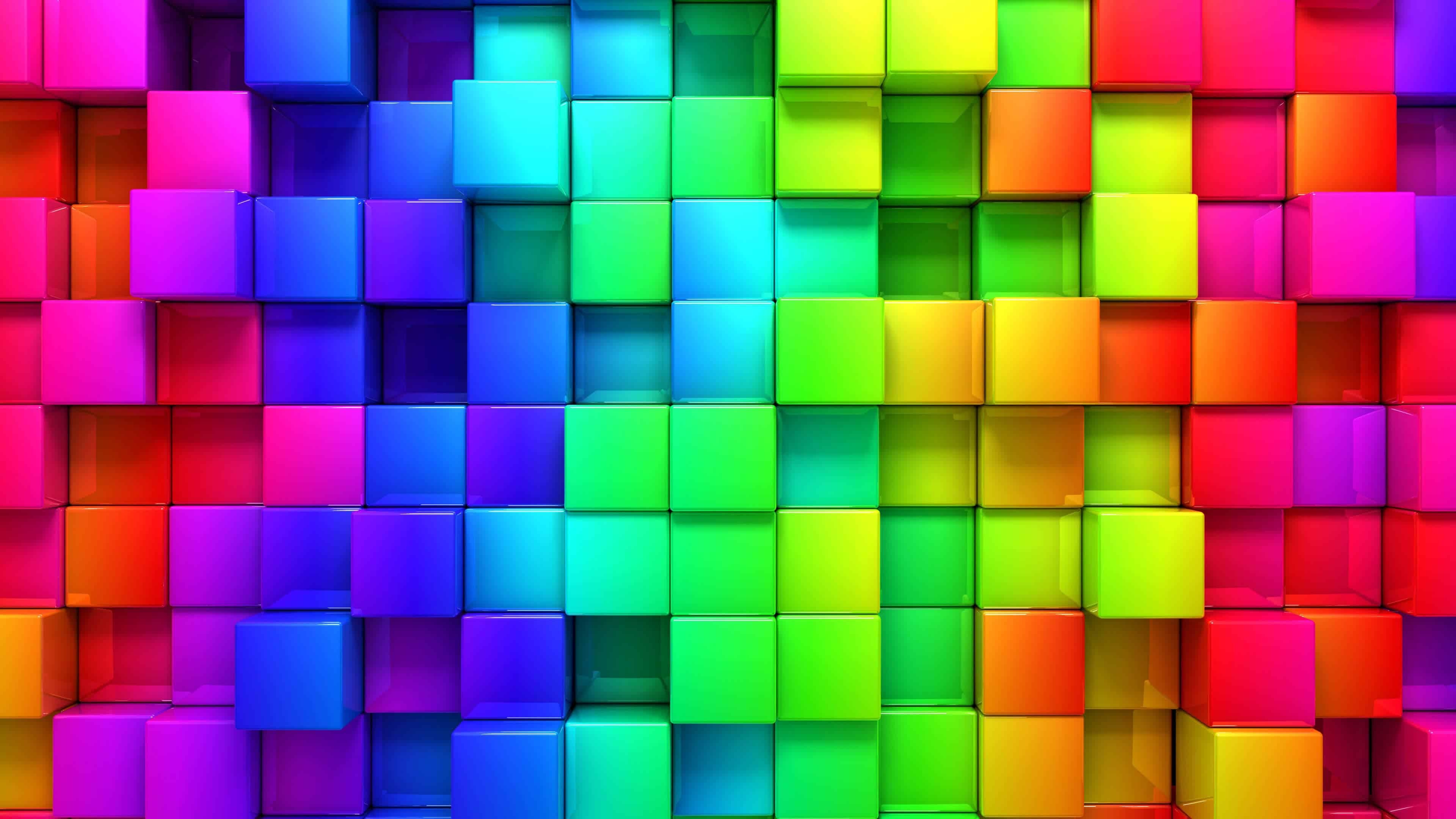 3D Cube, Rainbow Colored Wallpaper, 3840x2160 4K Desktop