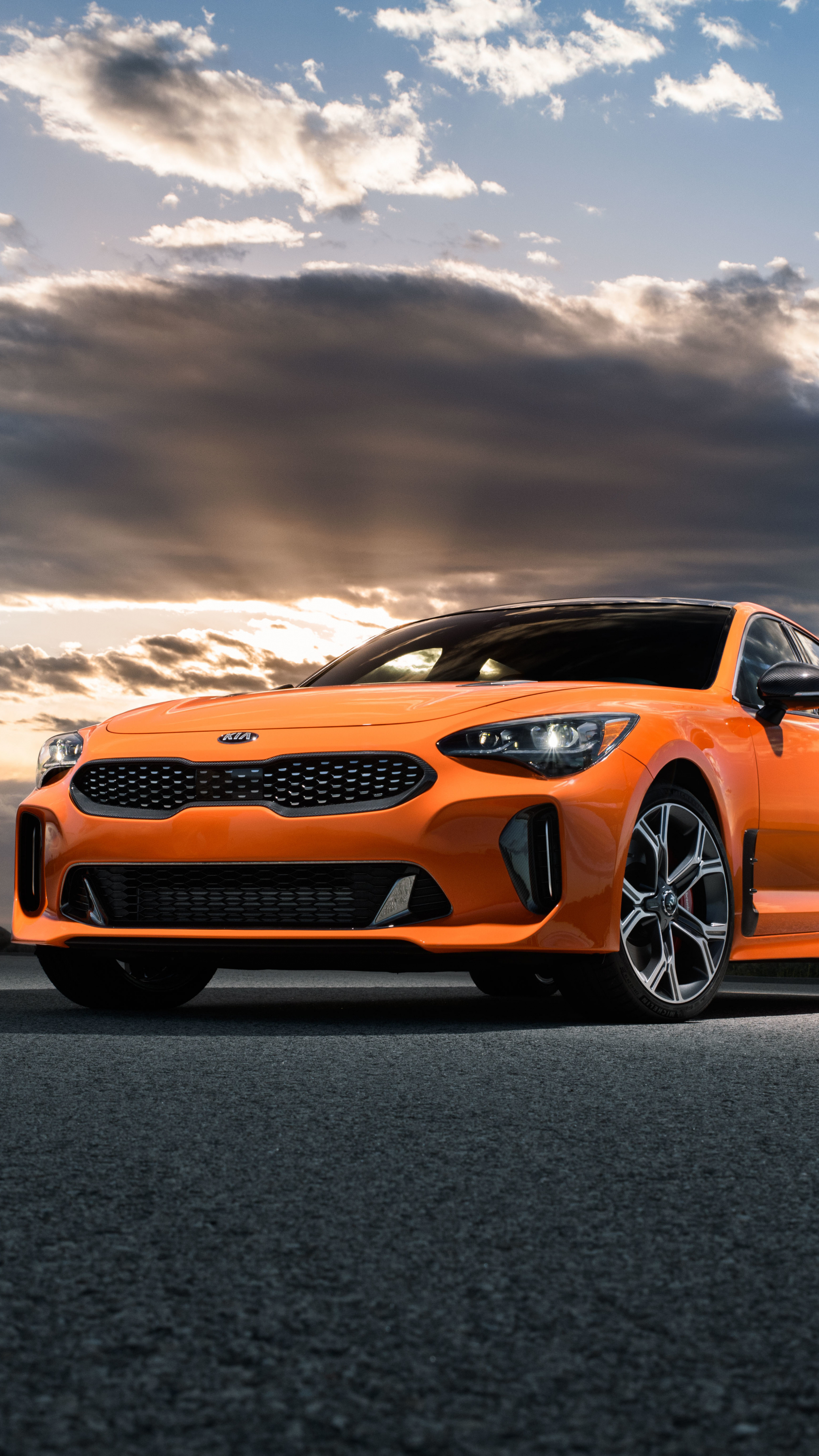 Kia, Sedan front view, Stinger GTS model, HD image, 2160x3840 4K Phone