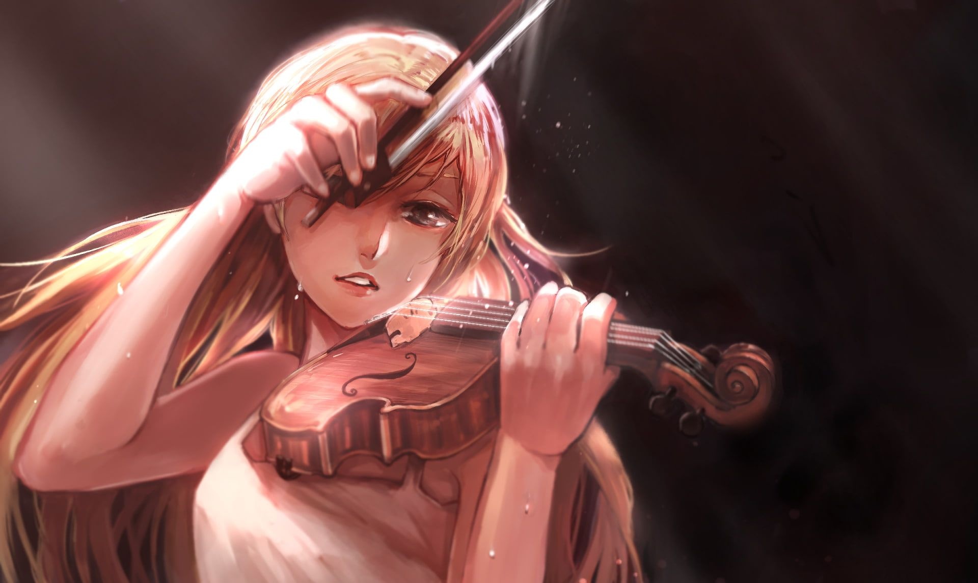 Kaori Miyazono, Acoustic violin and bow, Dramatic stage lighting, HD Desktop wallpaper