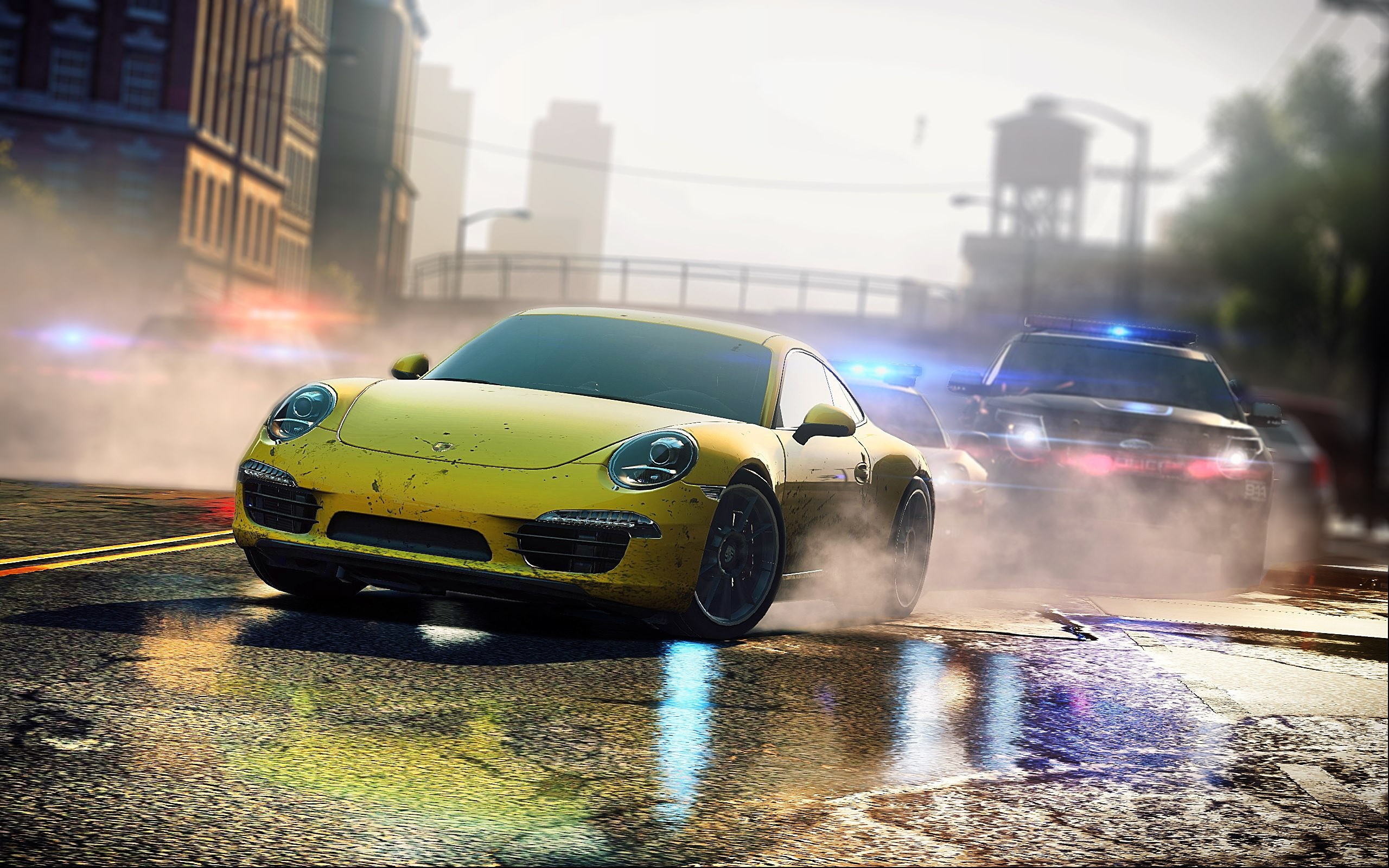 Porsche 911 Carrera S, Ford Police Interceptor Utility, Need for Speed Most Wanted, HD Desktop wallpaper