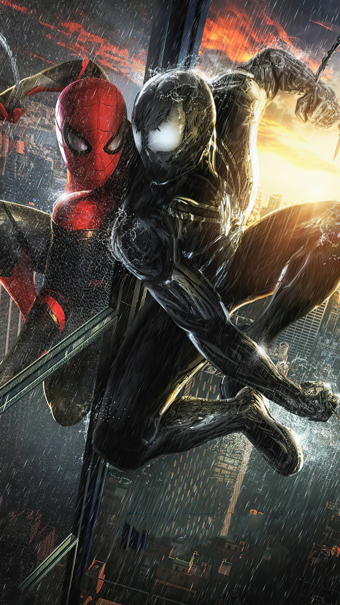 Symbiote Spider-Man, Spider-Man Upgraded Suit, Rainy skyscraper window reflection, HD Phone wallpaper