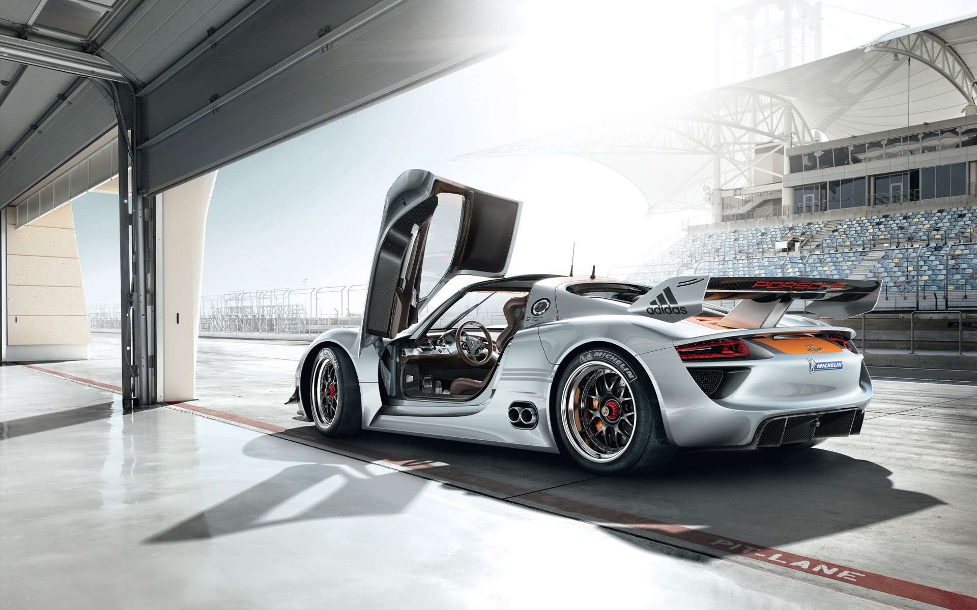 Porsche 918 RSR Concept, racetrack pit lane, PIT-LANE floor marking, HD Desktop wallpaper