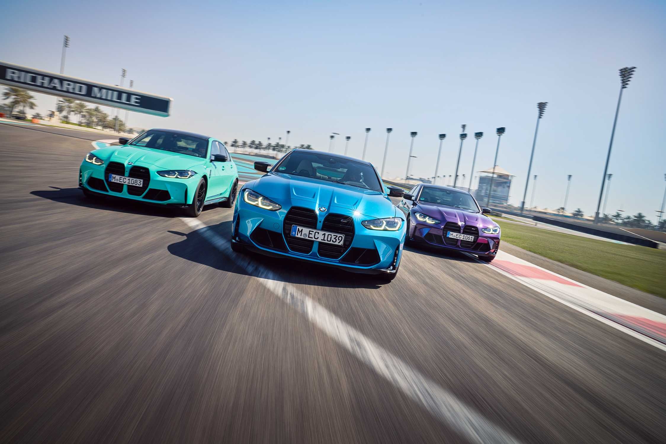 BMW M4 Competition Coupe, BMW M3 Competition Sedan, Yas Marina Circuit, HD Desktop wallpaper