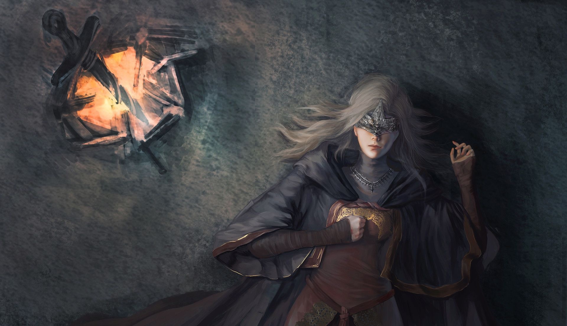 Fire Keeper, Coiled sword bonfire, Fire Keeper crown, HD Desktop wallpaper