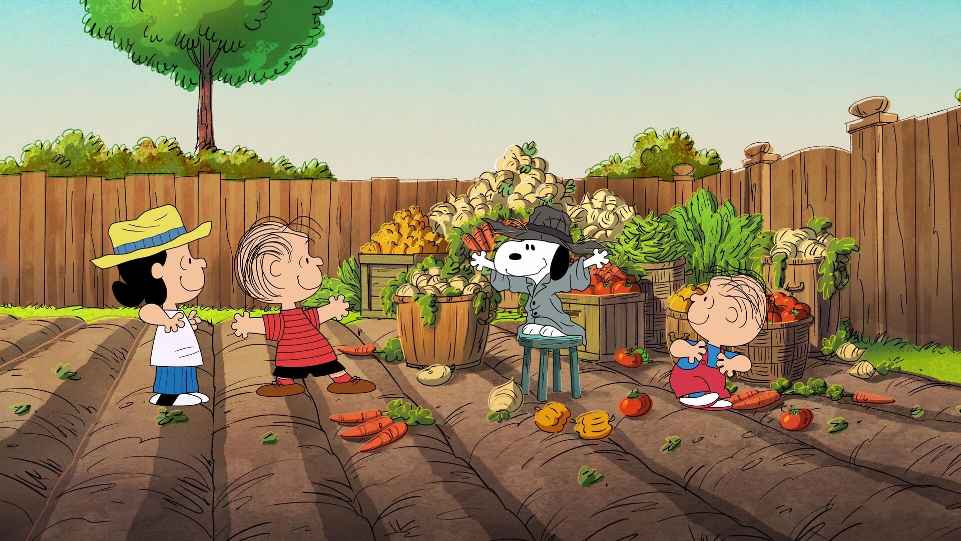 Snoopy as scarecrow, Linus van Pelt, Lucy van Pelt, Rerun van Pelt, Full HD Desktop wallpaper