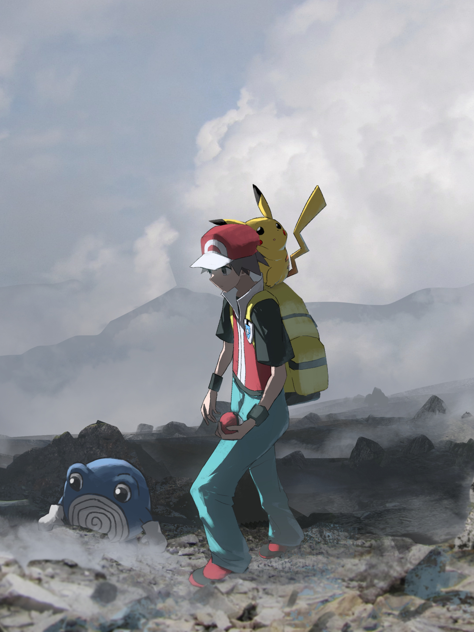 Pokemon Trainer Red, Pikachu, Poliwhirl, HD Phone wallpaper
