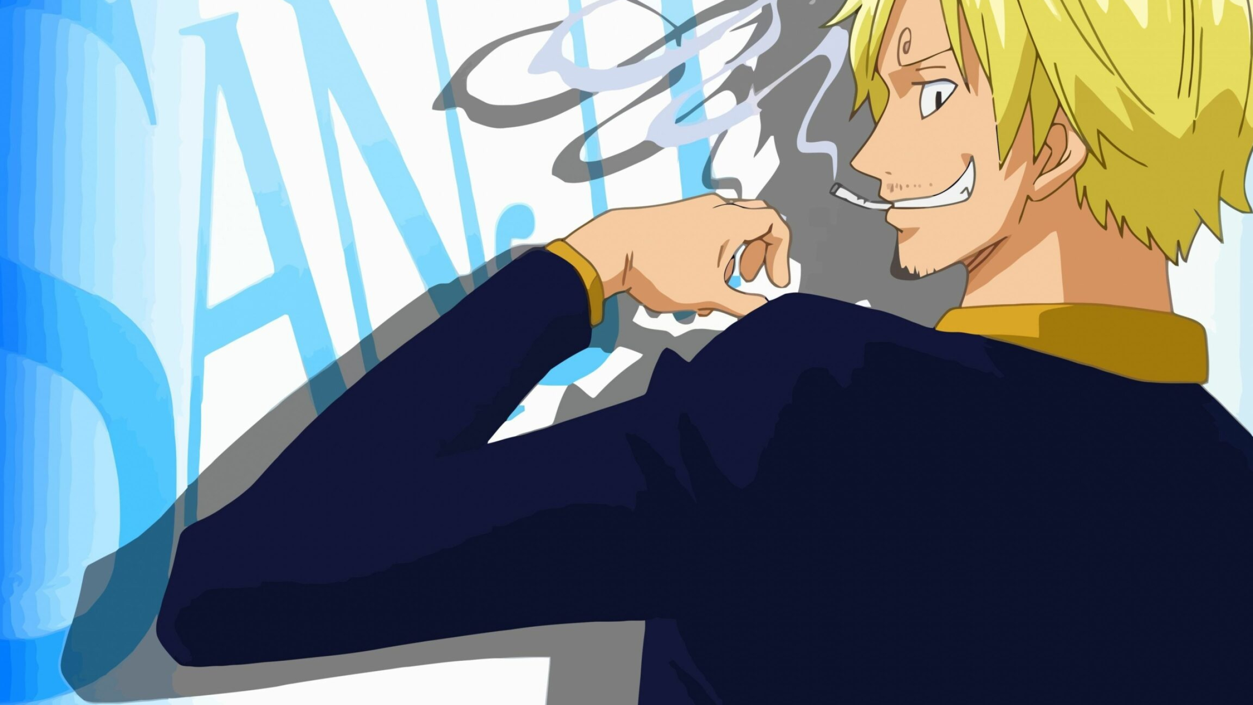 Sanji, lit cigarette smoke, stylized SAN text, HD Desktop wallpaper