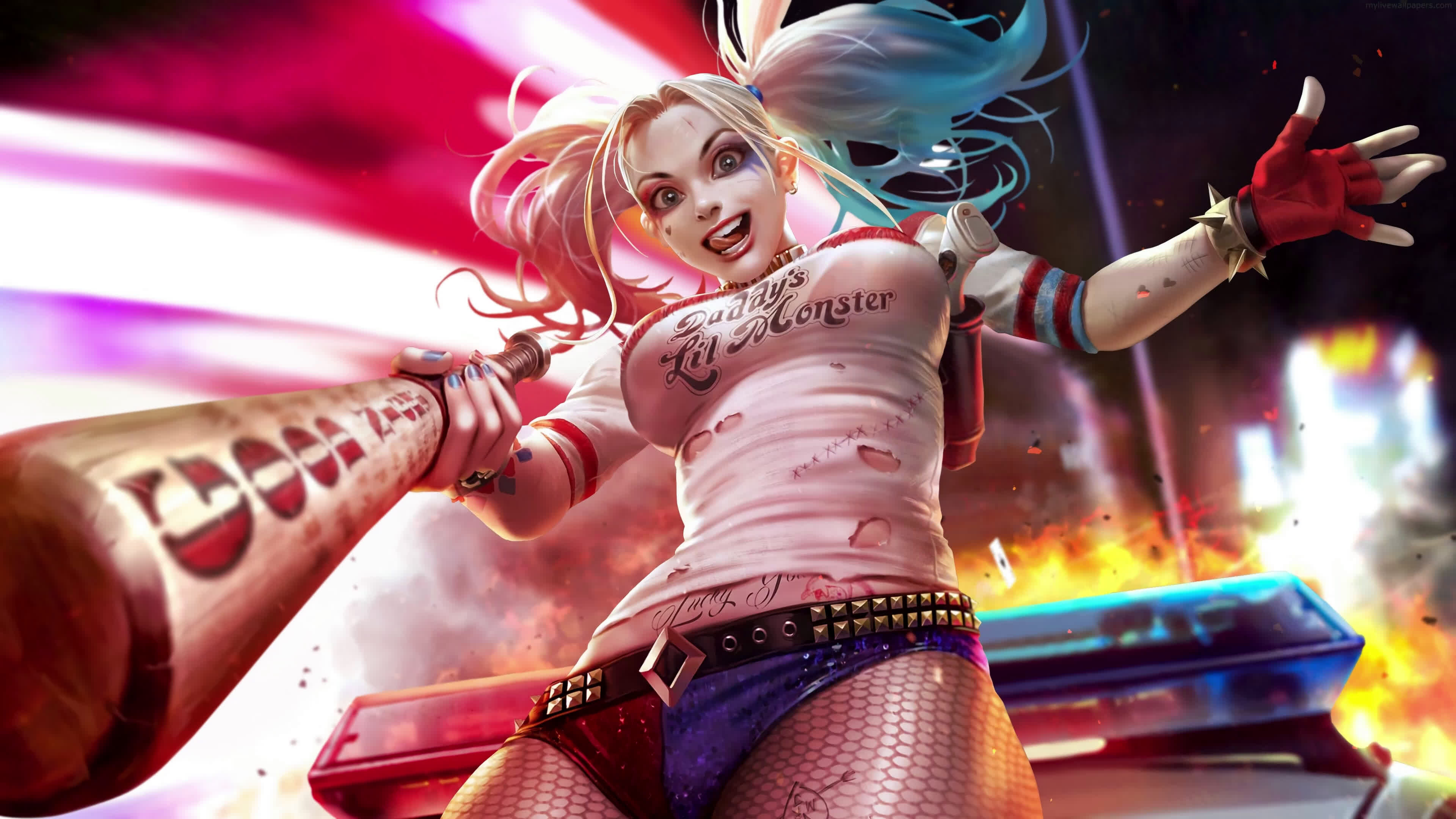 Harley Quinn live wallpaper, Interactive display, Captivating visuals, Dynamic animation, 3840x2160 4K Desktop