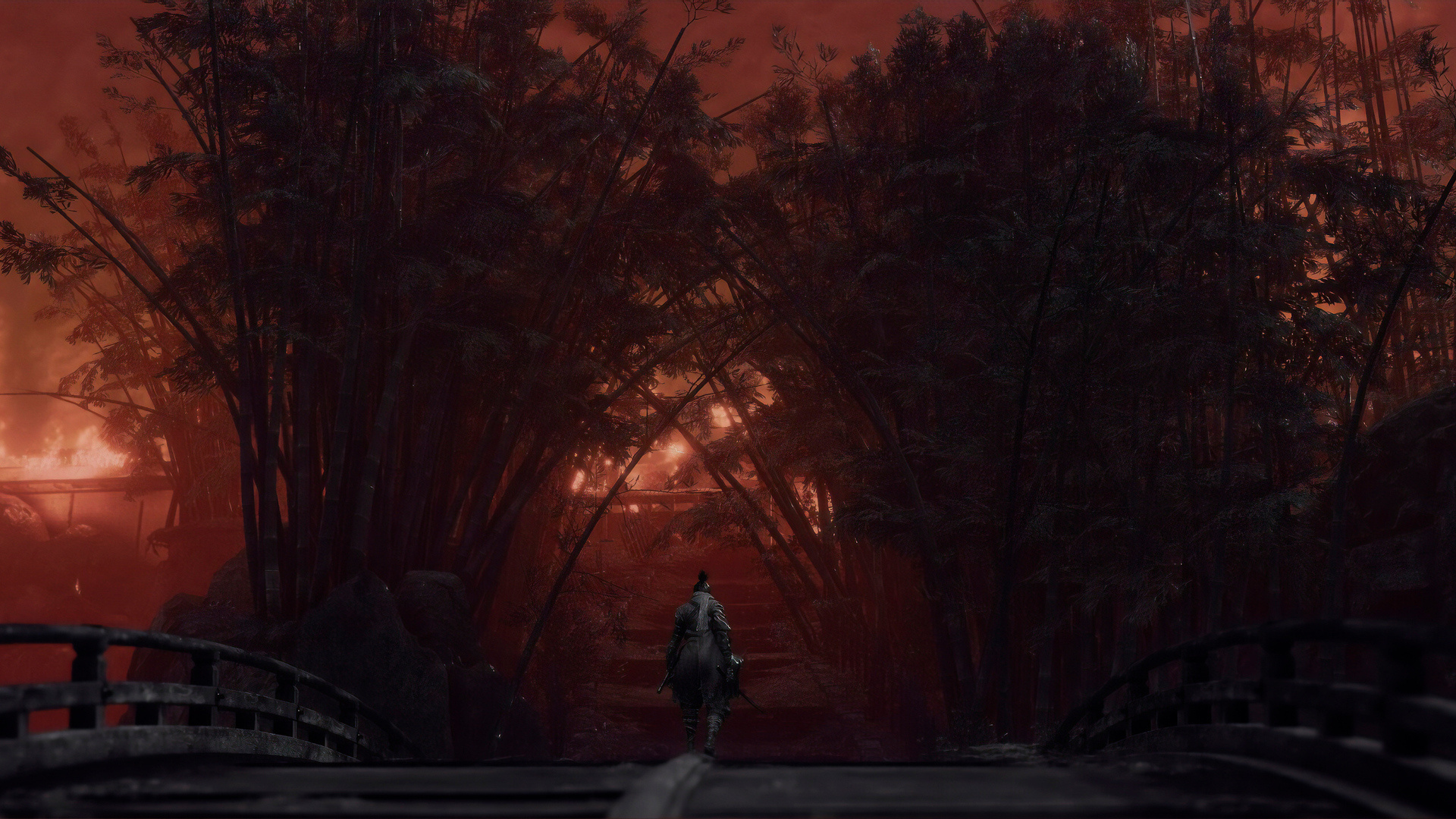 Wolf, Hirata Estate, burning bamboo forest, Full HD Desktop wallpaper