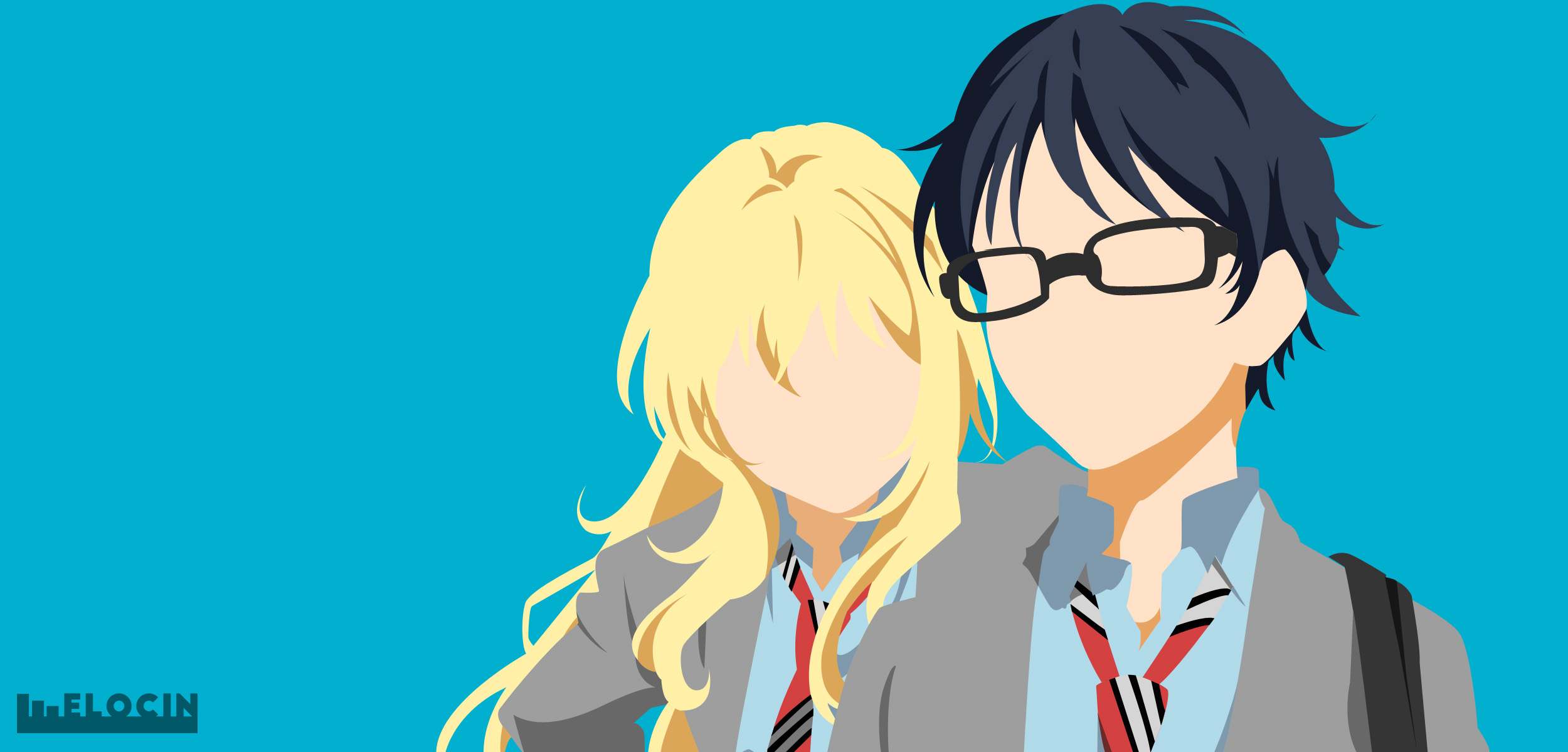 Kousei Arima, Kaori Miyazono, Minimalist anime vector, Dual Screen Desktop wallpaper