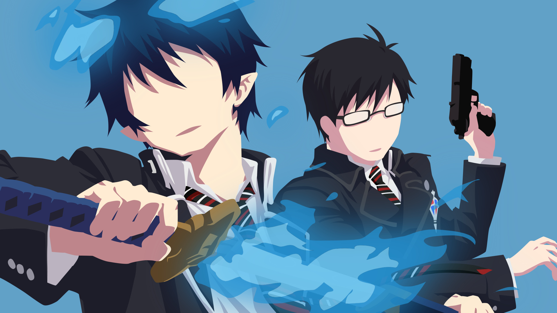 Blue Exorcist minimalist wallpapers, Dark anime, Top free backgrounds, Demon slaying, 1920x1080 Full HD Desktop