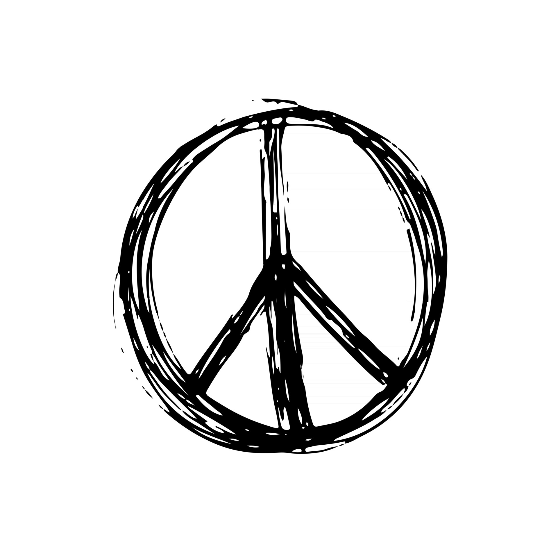 Pacifist symbol, Hand-drawn grunge, Hippie sign, Peaceful expression, 1920x1920 HD Phone