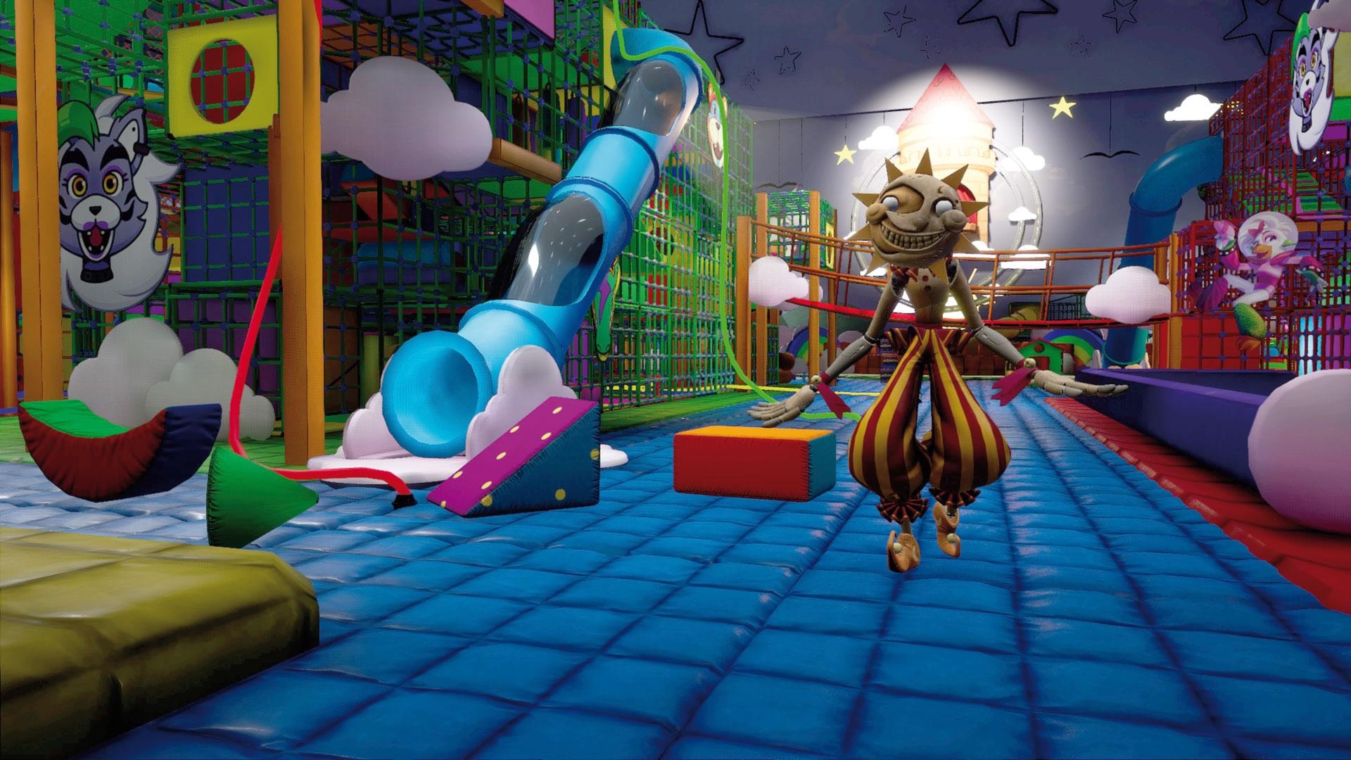 Sun Daycare Attendant, Superstar Daycare play structure, Blue plastic tube slide, Full HD Desktop wallpaper