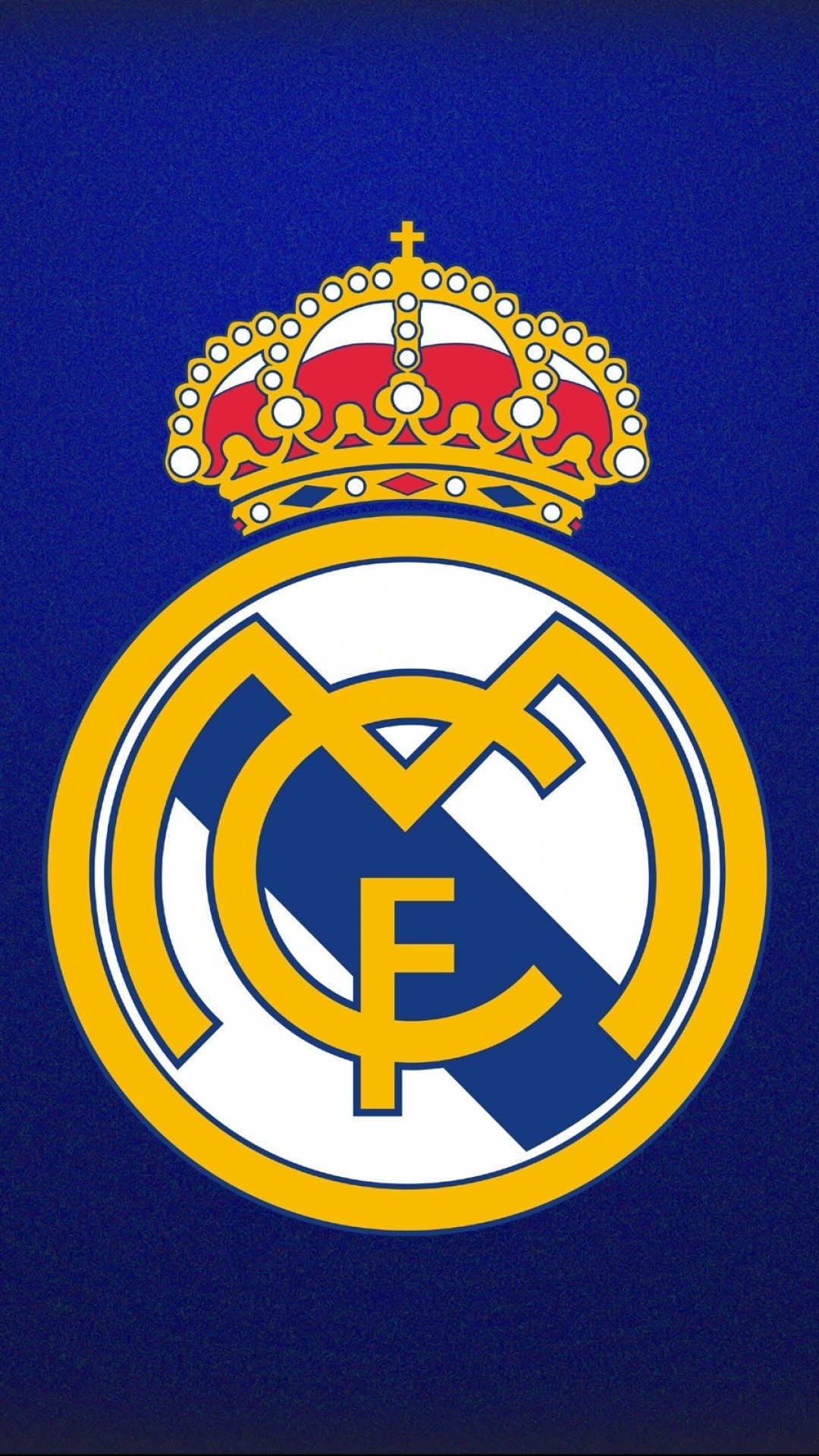 Real Madrid CF crest, Spanish royal crown emblem, textured royal blue background, Full HD Phone wallpaper