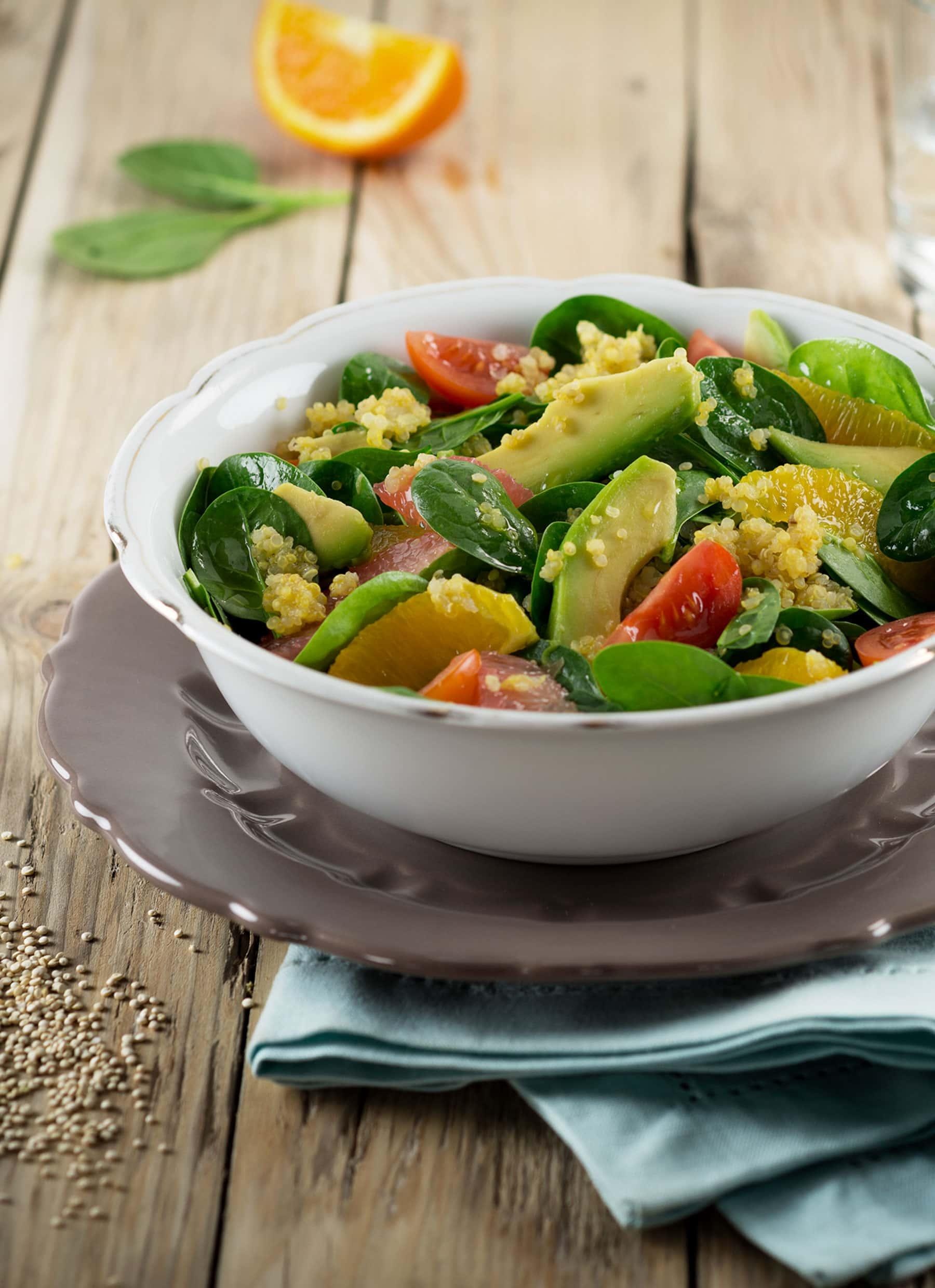 Quinoa spinach bowl, Avocado orange combo, Happy Plates recipe, Balanced meal, 1800x2480 HD Phone