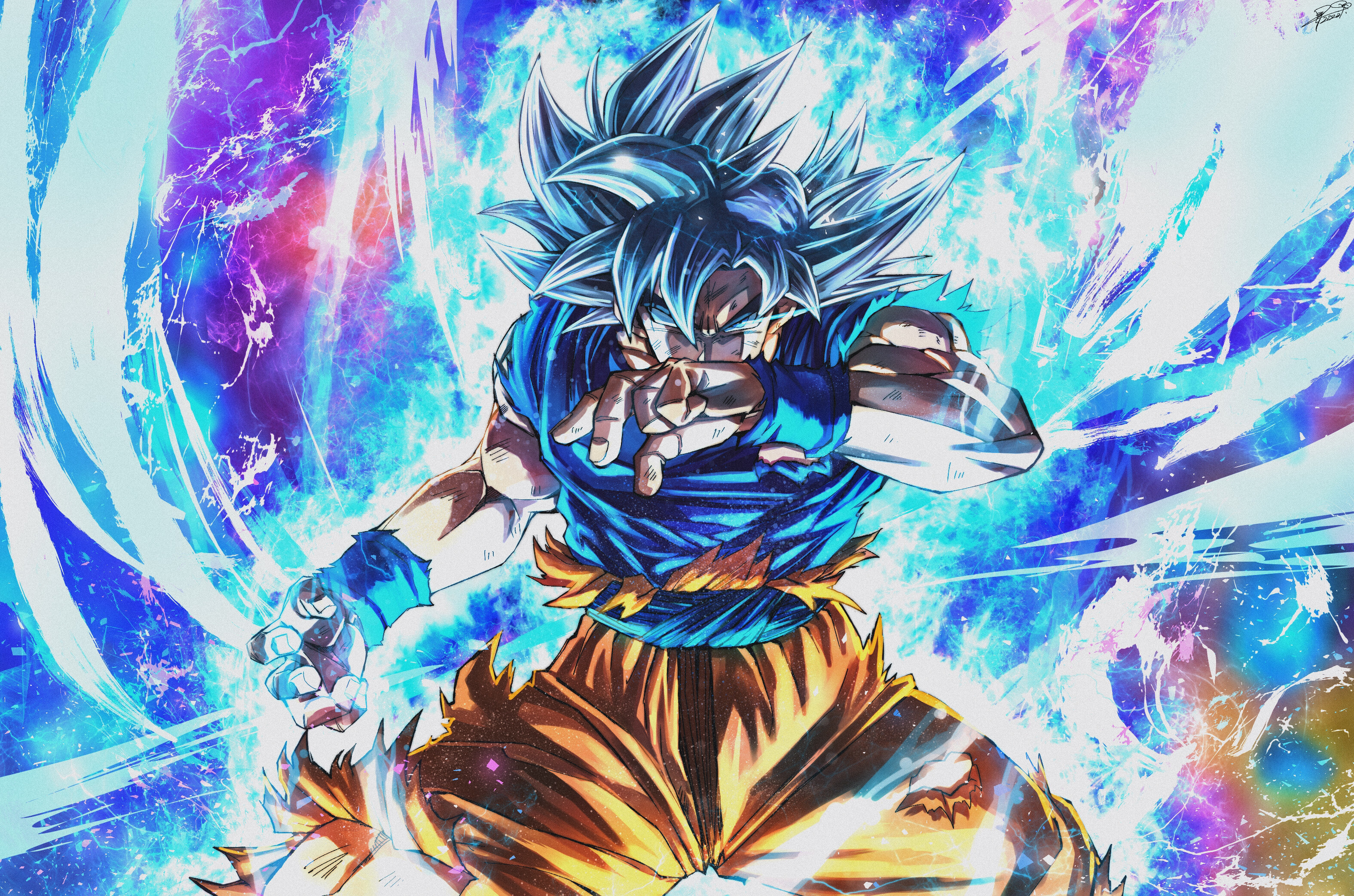 Goku, Ultra Instinct, Silver hair, Silver eyes, Prismatic aura, HD Desktop wallpaper