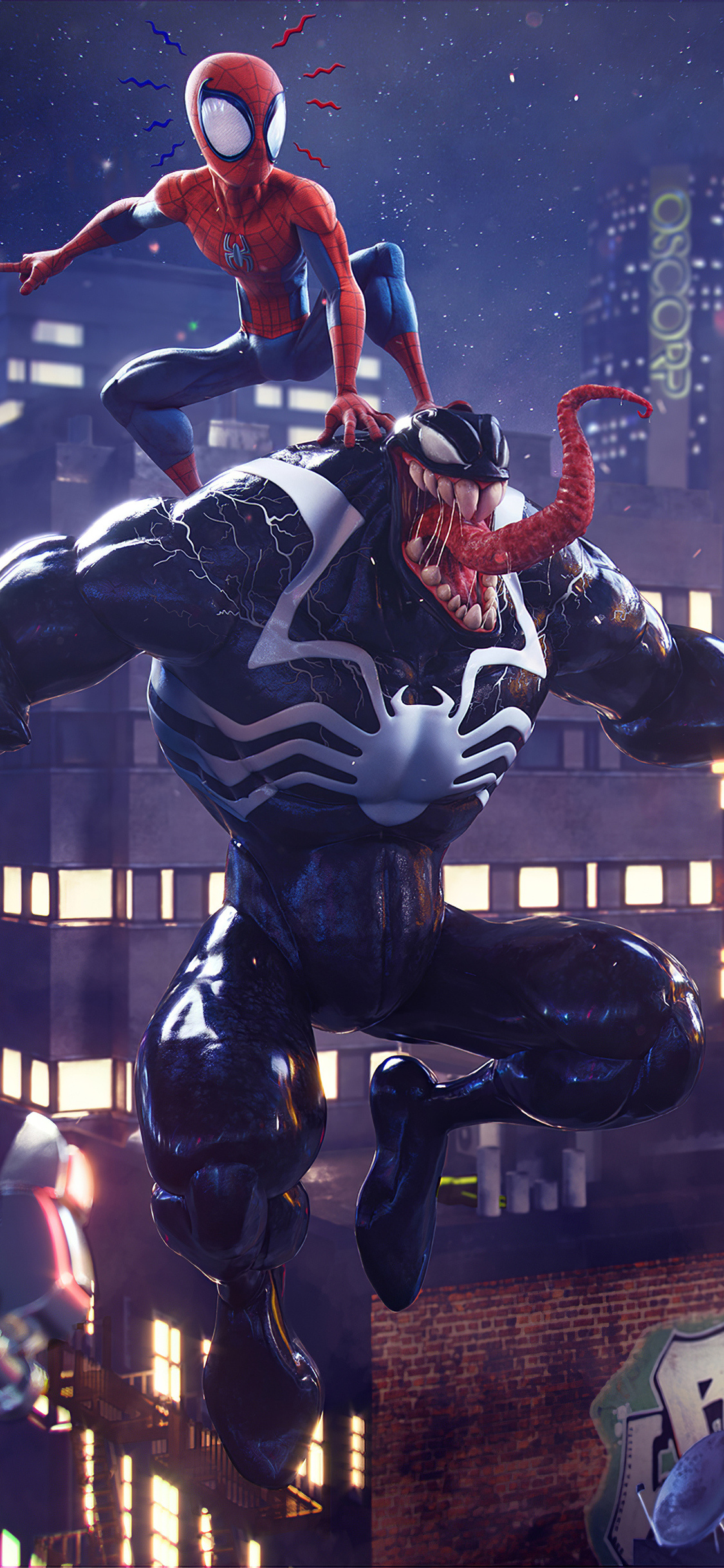 Spider-Man, Venom symbiote, Oscorp building sign, HD Phone wallpaper