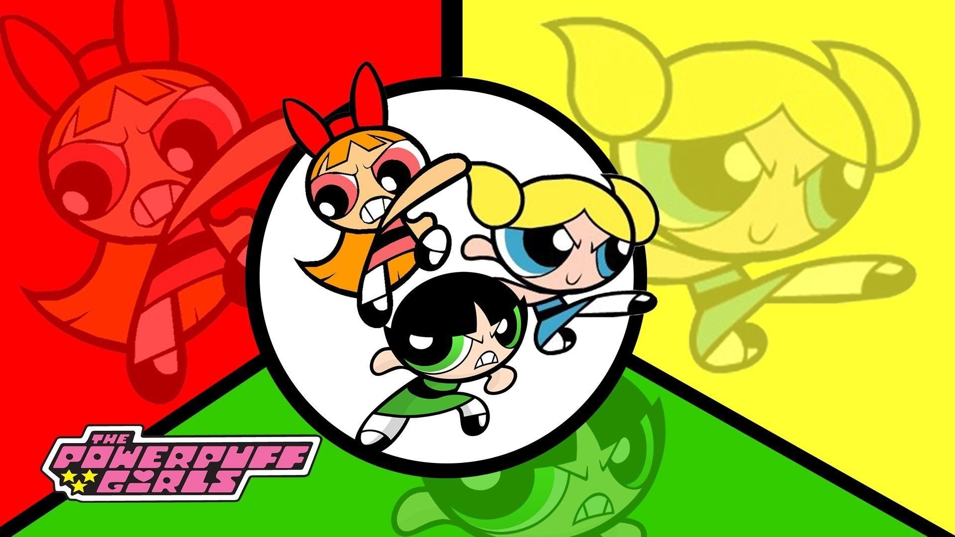 Blossom, Bubbles, Buttercup, The Powerpuff Girls logo, Full HD Desktop wallpaper