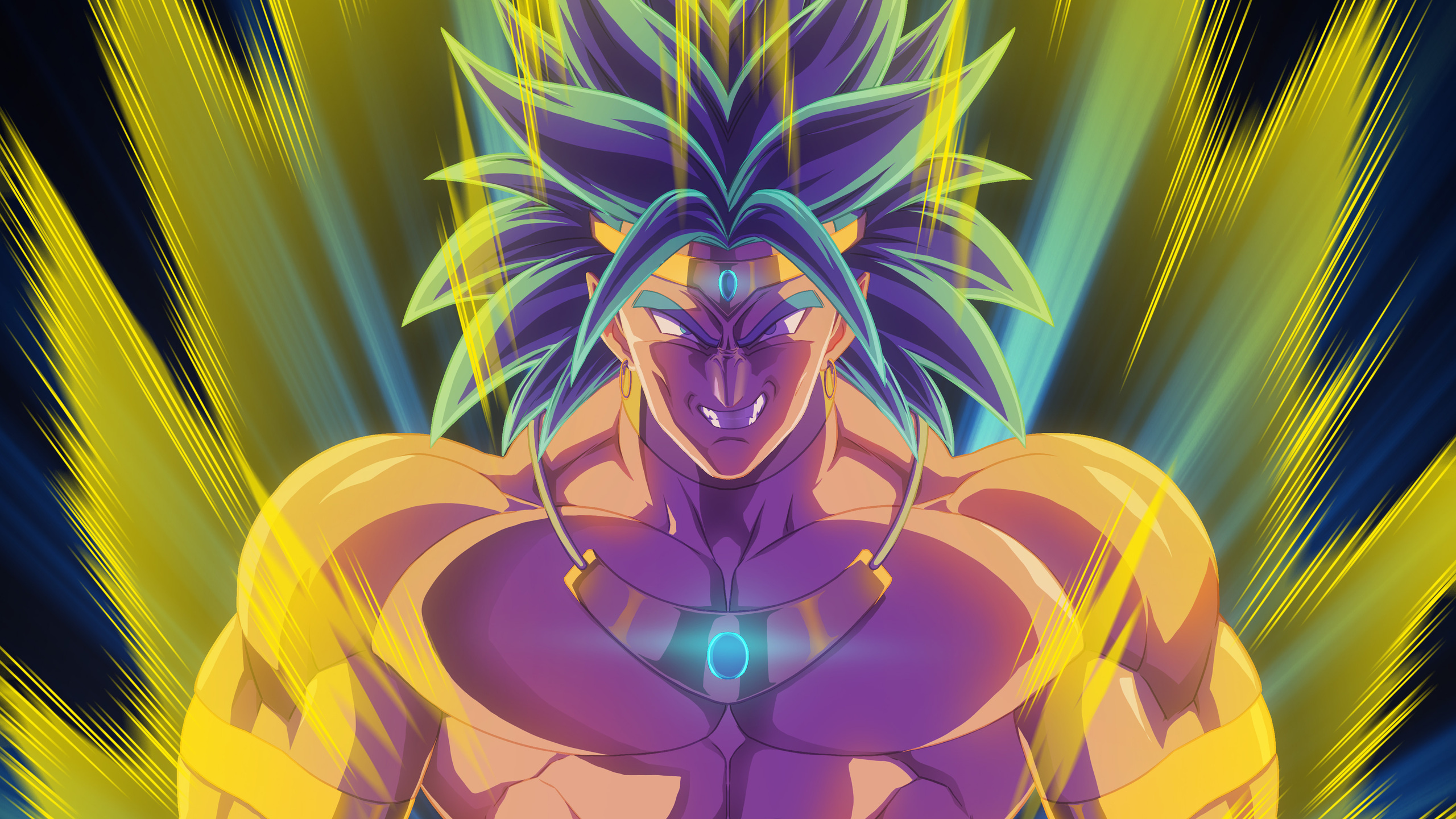 Restrained Super Saiyan Broly, golden control crown, yellow ki aura, HD Desktop wallpaper