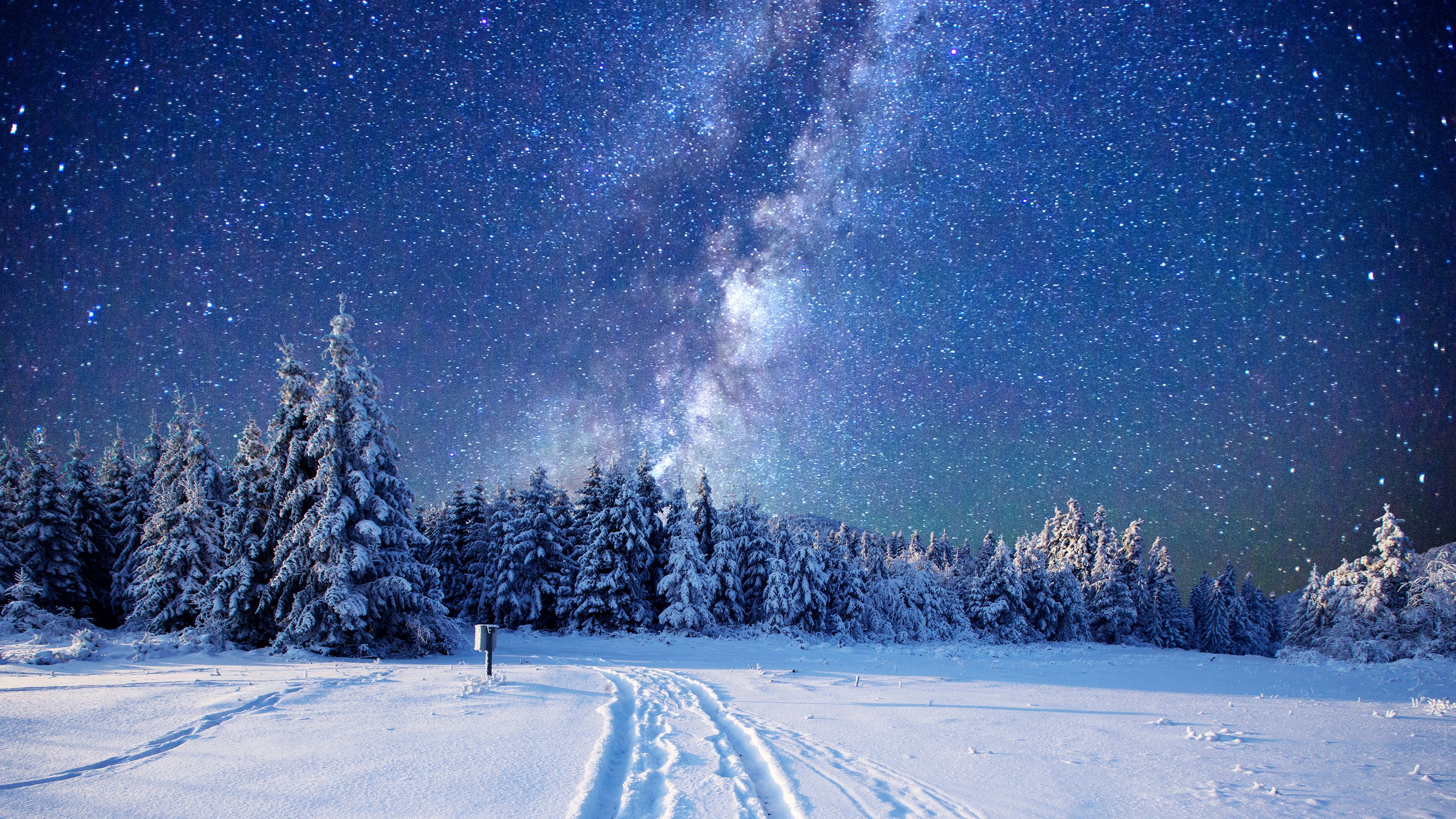 Starry sky, Snow Wallpaper, 3840x2160 4K Desktop