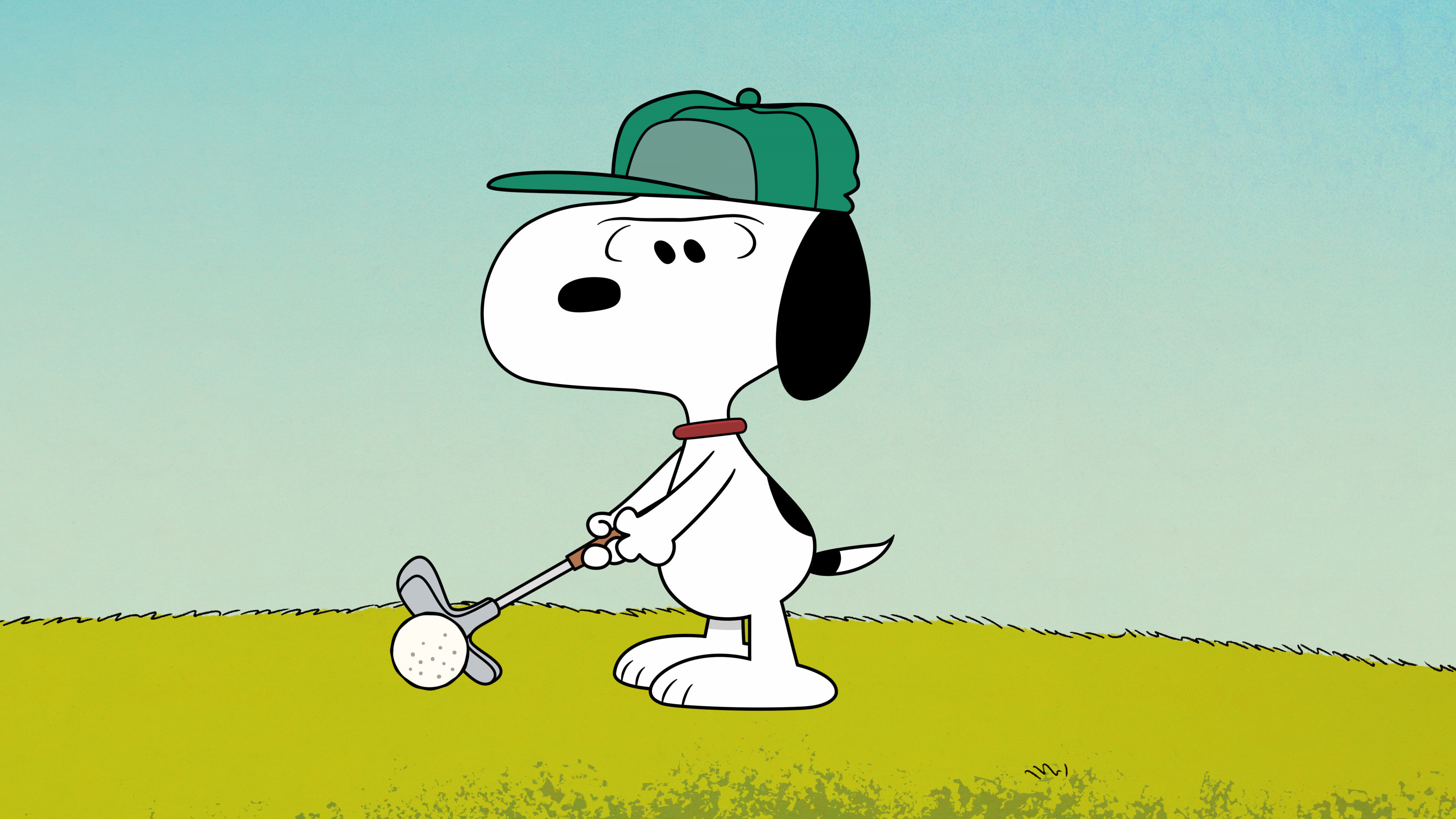 Snoopy, golf club and ball, green baseball cap, 4K Desktop wallpaper