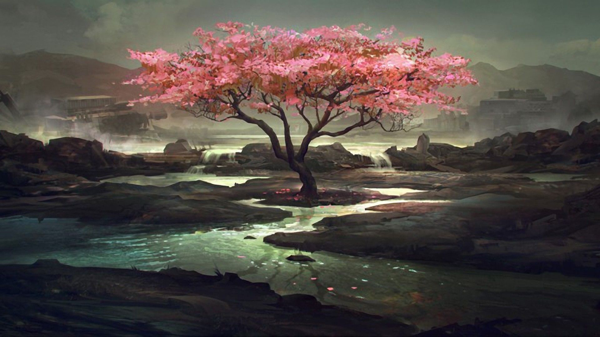 fantasy art, trees, landscape, nature 1920x1080