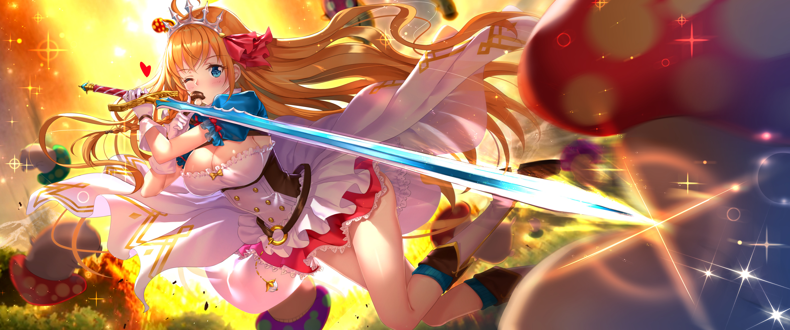 Princess Connect! Re: Dive, Pecorine, Long hair, Sword, 3360x1410 Dual Screen Desktop