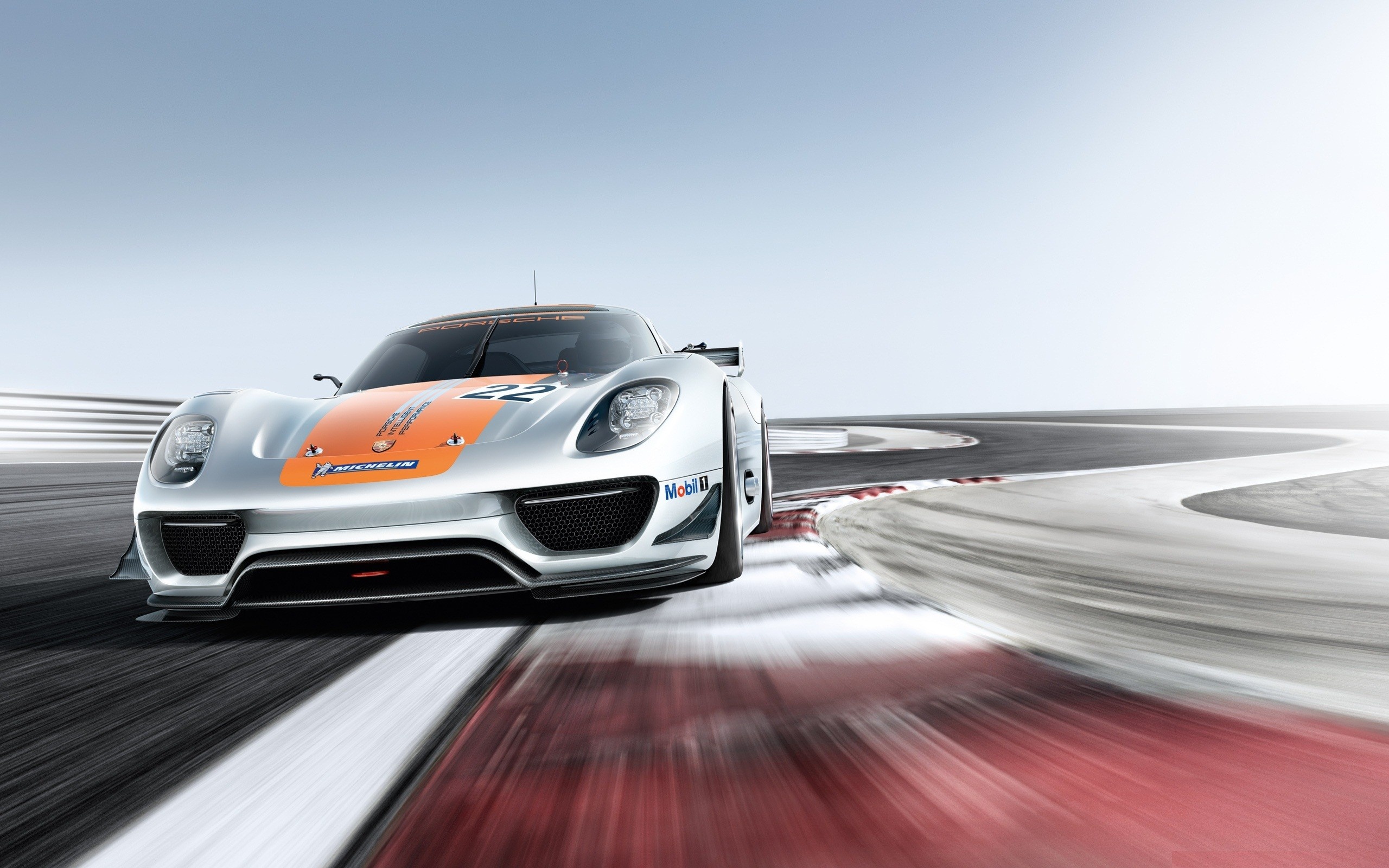 Porsche 918 RSR, Curved asphalt racetrack, Motion blur race kerb, HD Desktop wallpaper