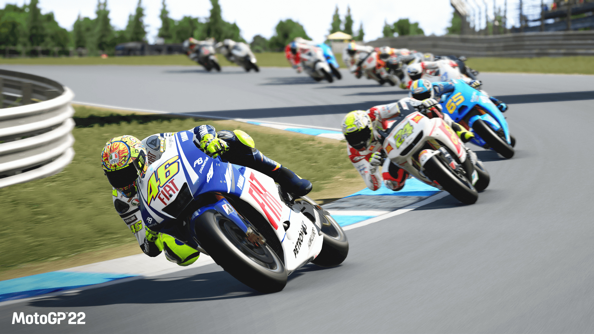Valentino Rossi Fiat Yamaha YZR-M1, Casey Stoner Ducati Marlboro, MotoGP 22 video game, Full HD Desktop wallpaper