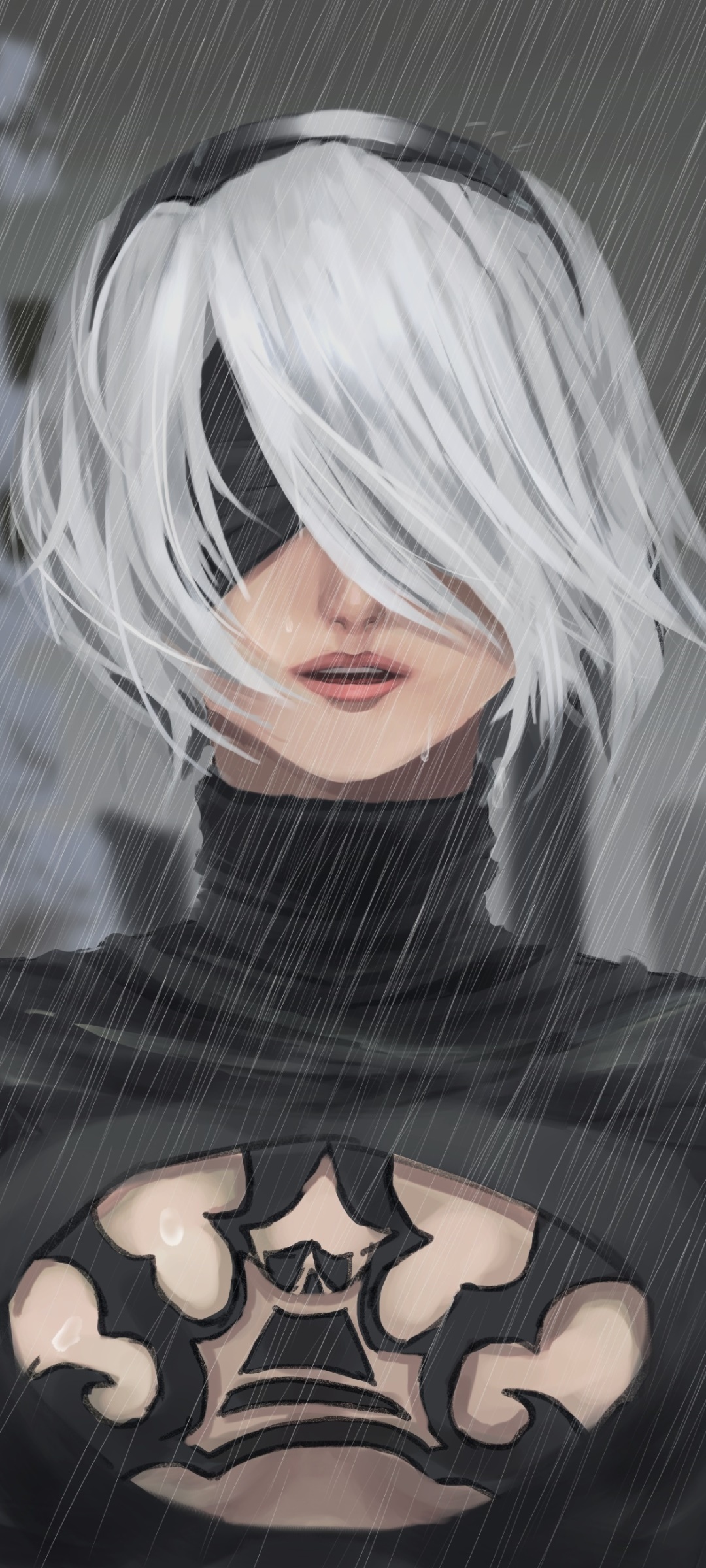 2B YoRHa No. 2 Type B, NieR:Automata, Heavy falling rain, HD Phone wallpaper