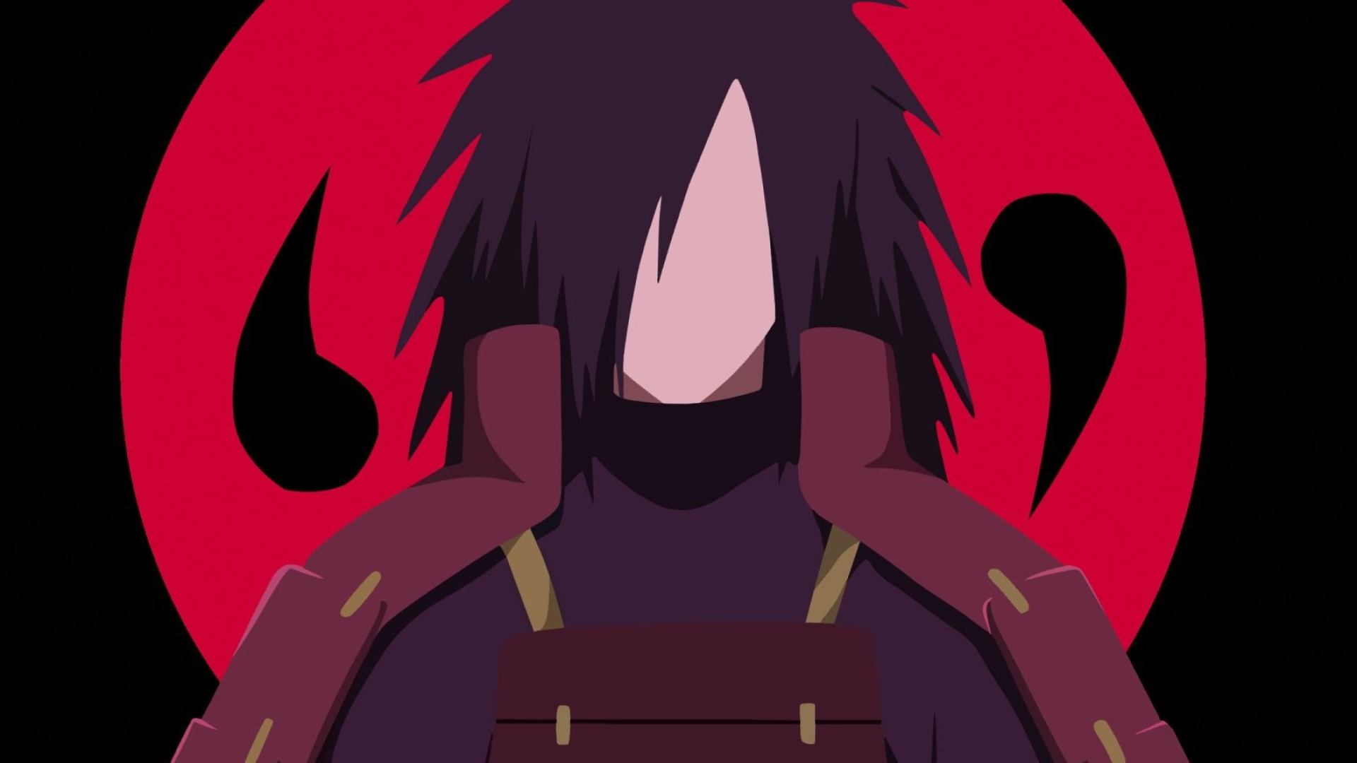 Madara Uchiha, Sharingan motif, red shinobi armor, Full HD Desktop wallpaper