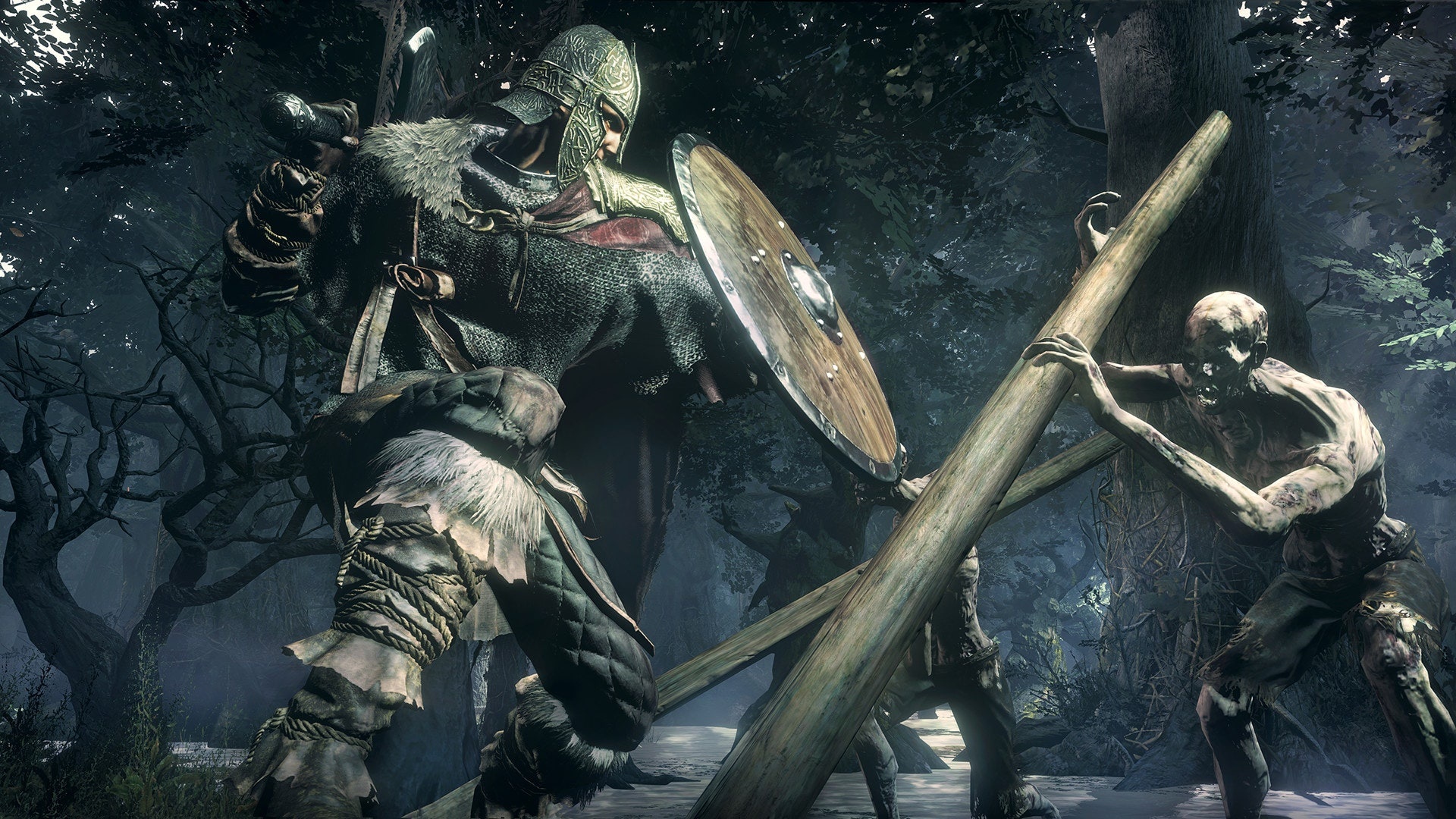 Northern Warrior class, Lycanthrope Hunter hollow, Road of Sacrifices woods, Full HD Desktop wallpaper