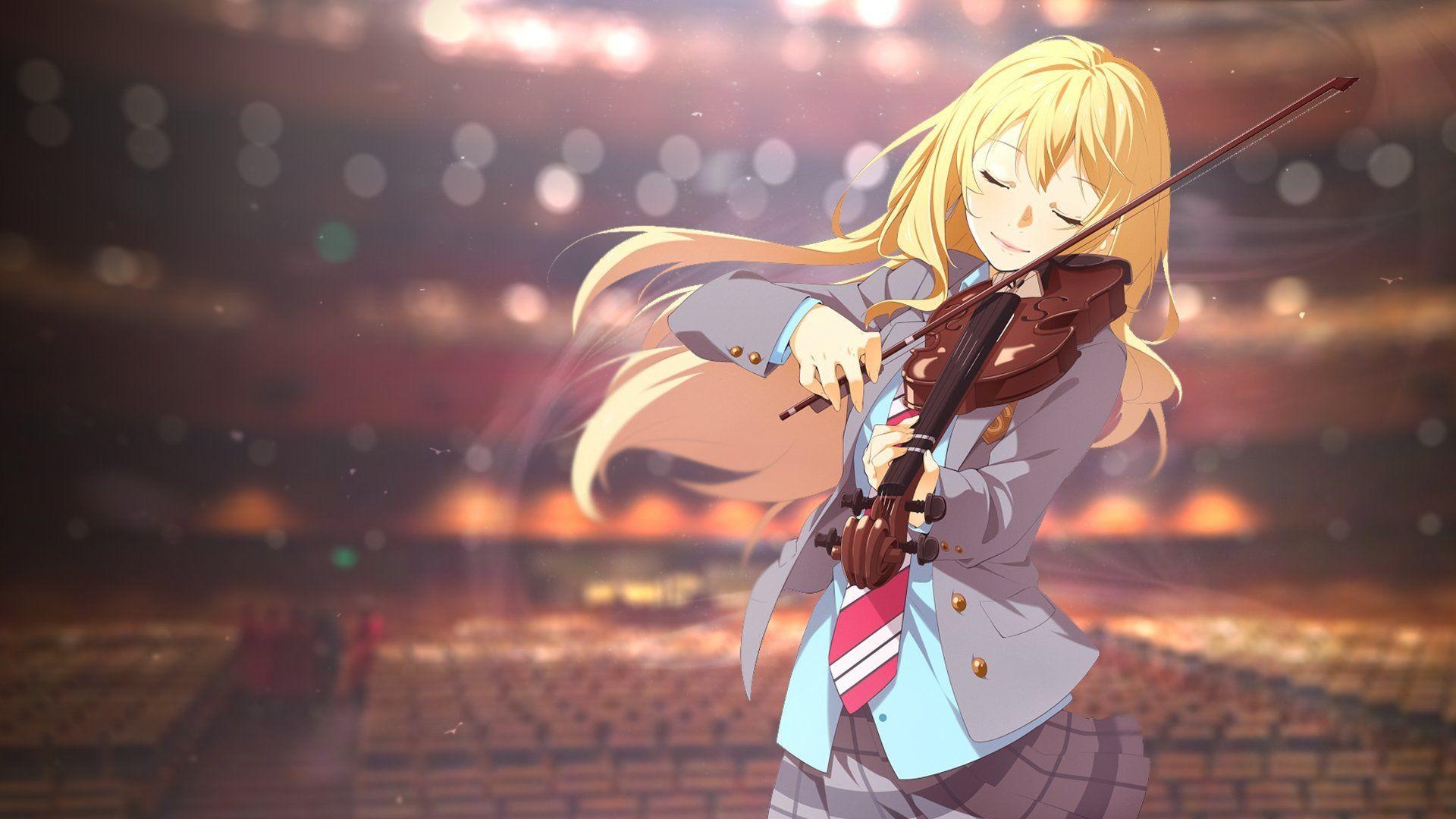 Kaori Miyazono, Acoustic violin, Concert hall stage lights, Full HD Desktop wallpaper