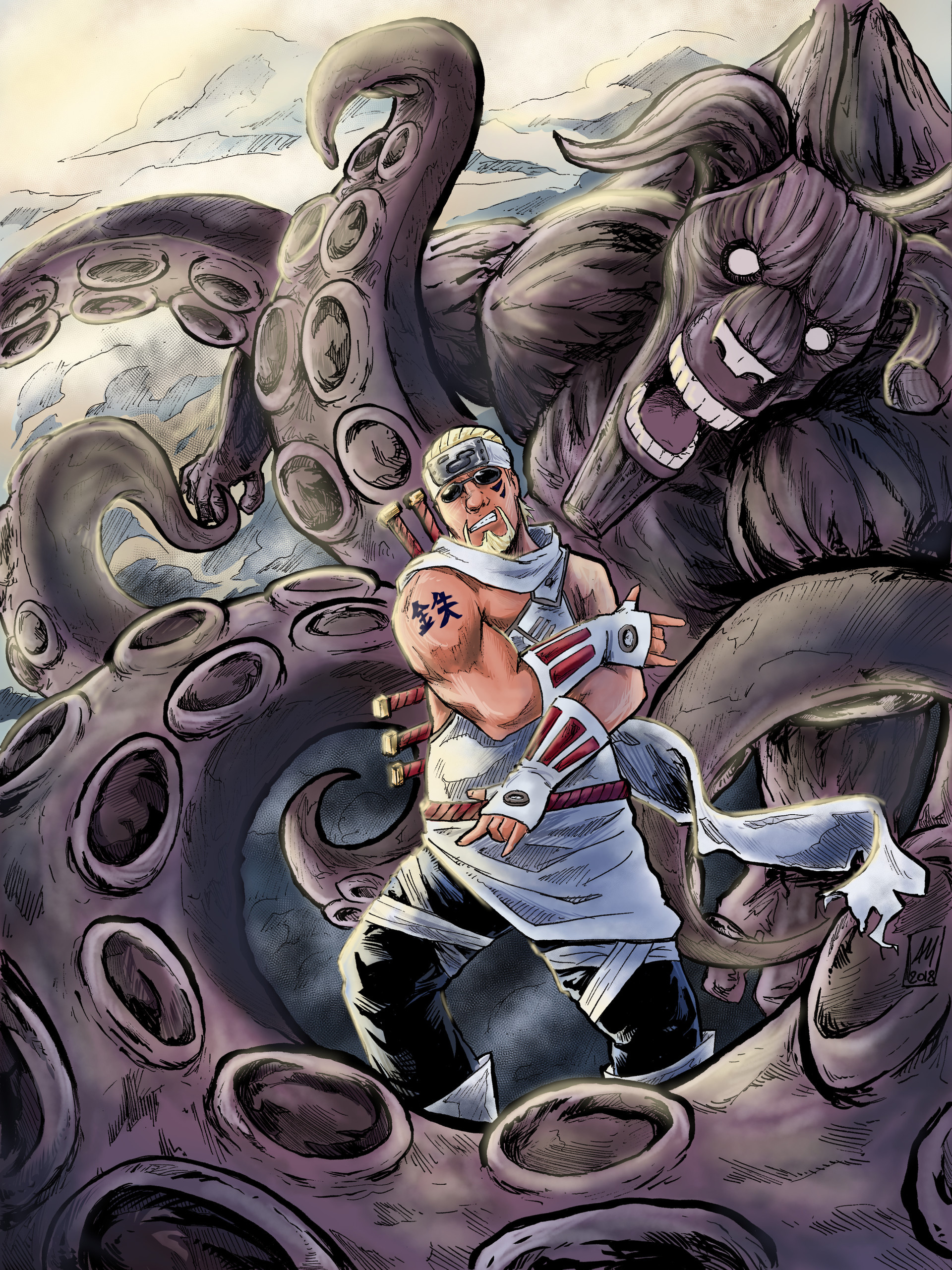 Killer Bee Naruto, Artistic portrayal, Hachibi's loyalty, Dynamic duo, 1920x2570 HD Phone