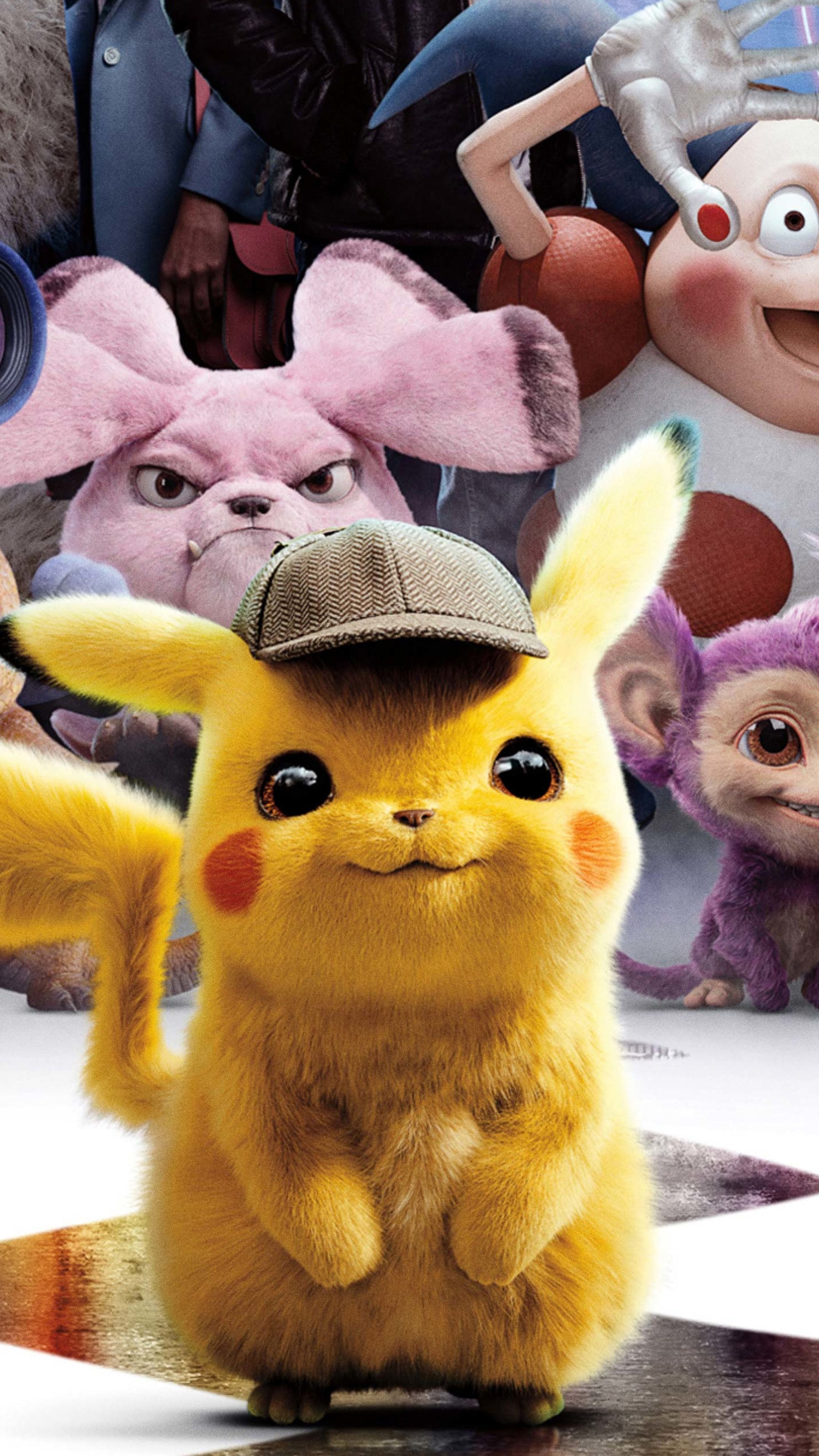 Detective Pikachu, Snubbull, Mr. Mime, Aipom, 4K Phone wallpaper