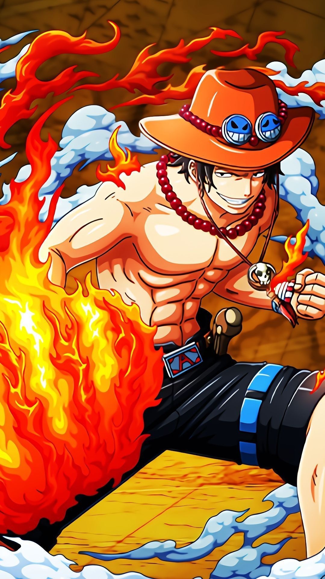 Portgas D. Ace, Mera Mera no Mi, Ace's orange cowboy hat, Full HD Phone wallpaper