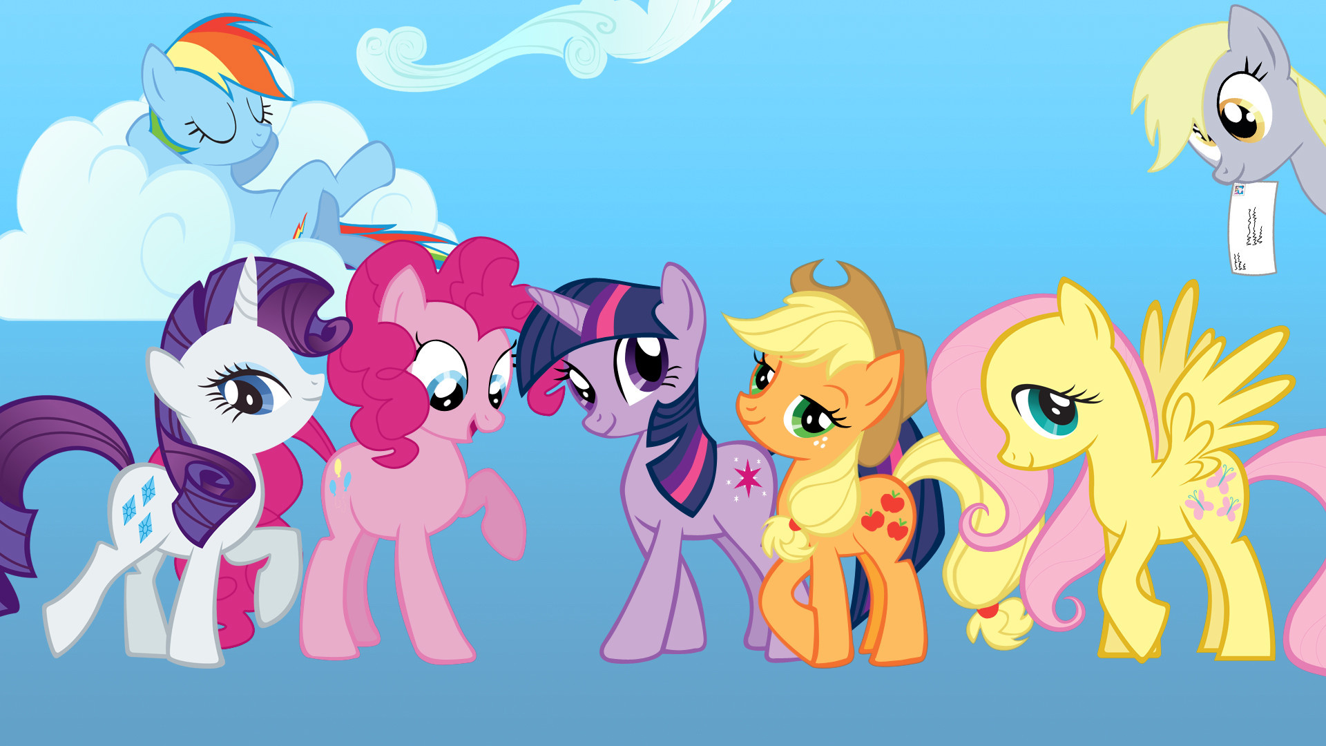 Mane Six, Twilight Sparkle, Rainbow Dash, Derpy Hooves, Pinkie Pie, Full HD Desktop wallpaper