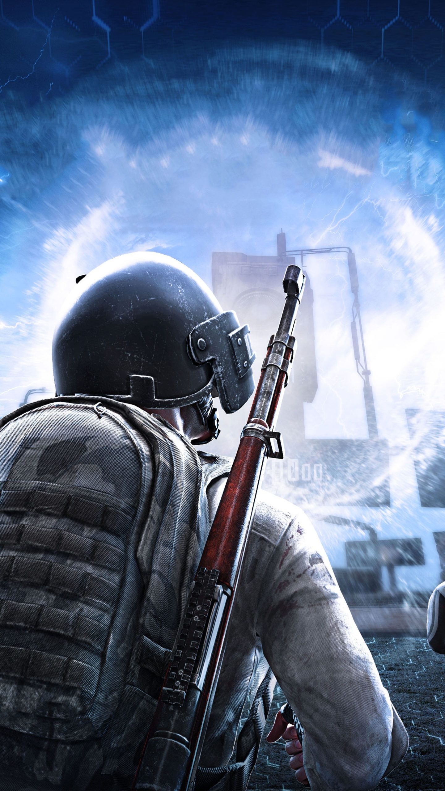 PUBG Level 3 helmet, Kar98k rifle, electric blue zone, HD Phone wallpaper