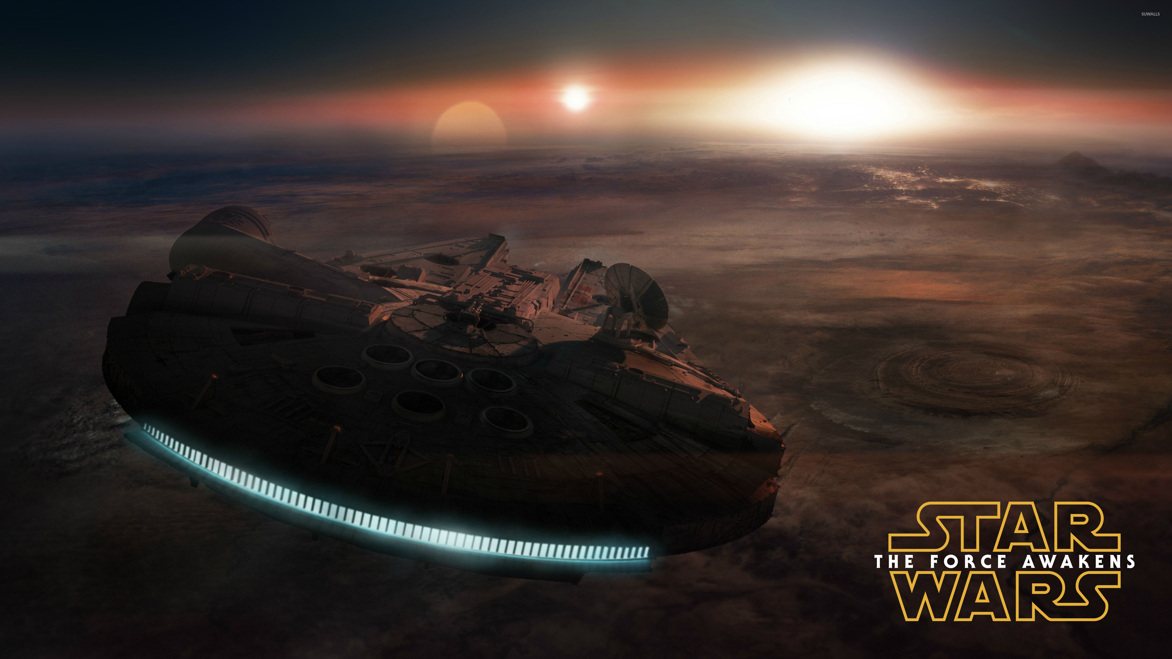 Millennium Falcon, In flight, Star Wars The Force Awakens, Movie wallpapers, 3840x2160 4K Desktop