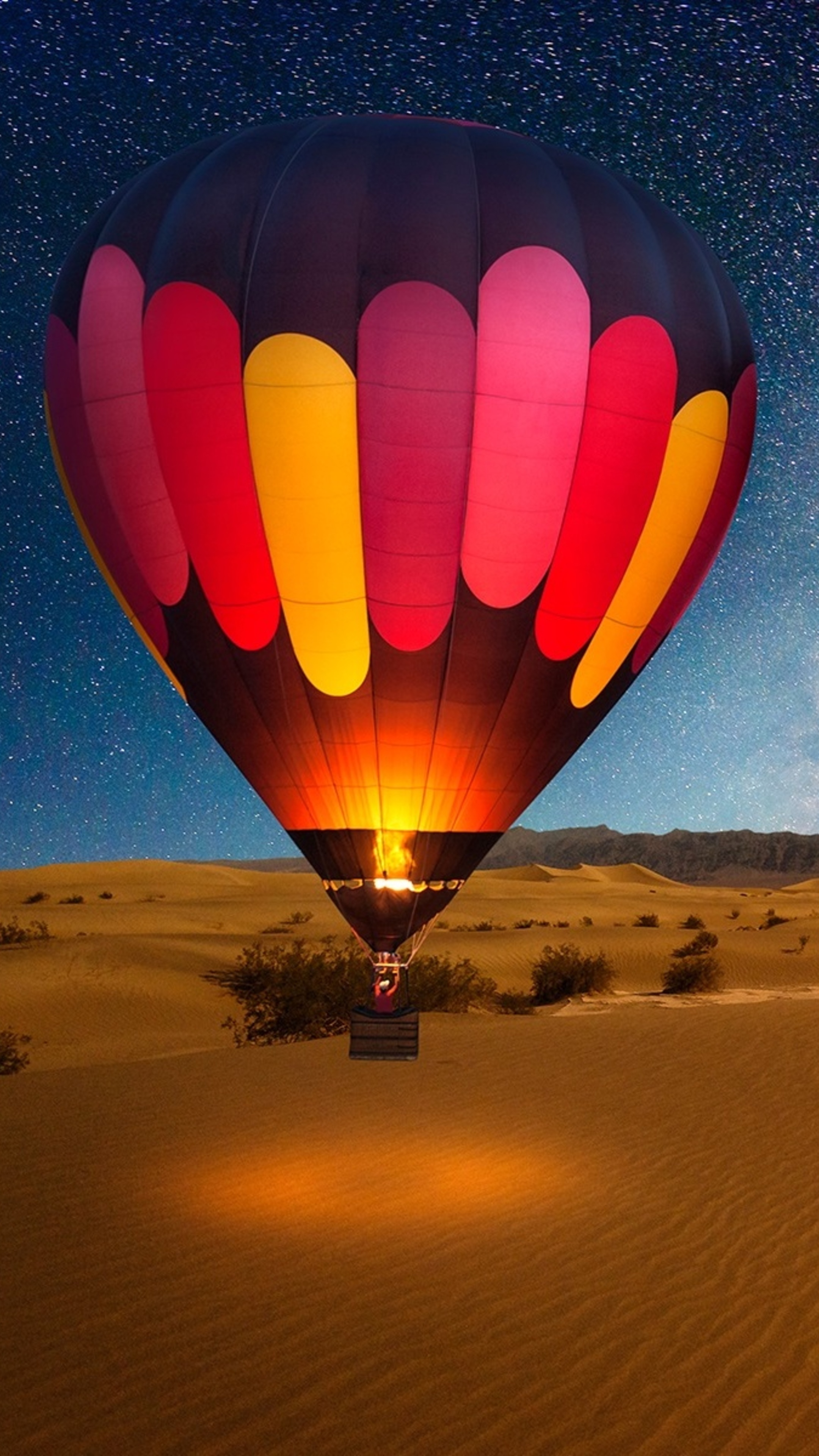 Air Sports, Hot air balloon, Desert night, Backgrounds photos, 2160x3840 4K Phone