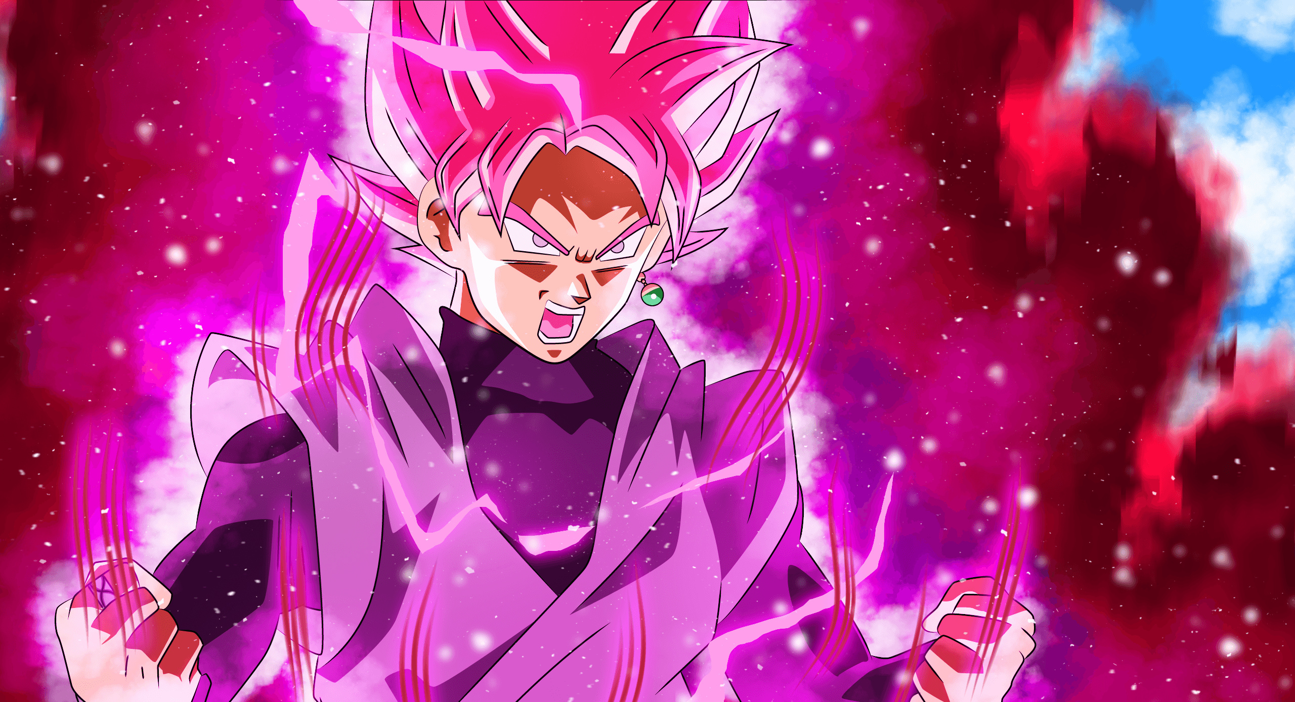 Goku Black Super Saiyan Rosé, Green Potara earring, Magenta energy aura, HD Desktop wallpaper