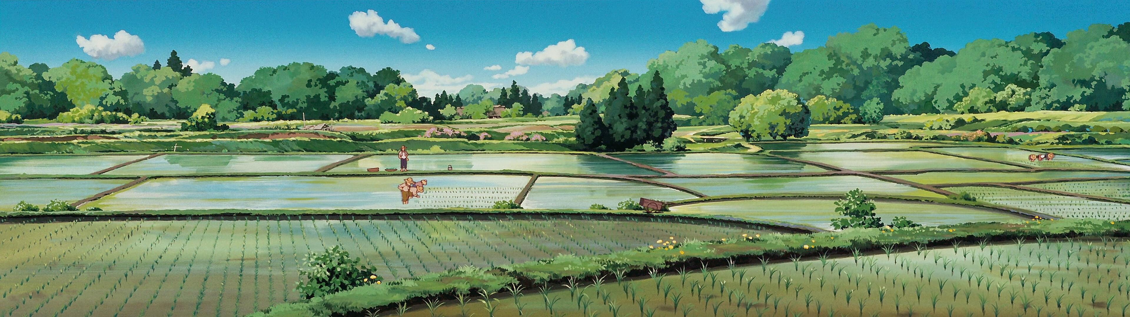 Studio Ghibli, Backgrounds, Aesthetic wallpapers, Visual delight, 3840x1080 Dual Screen Desktop