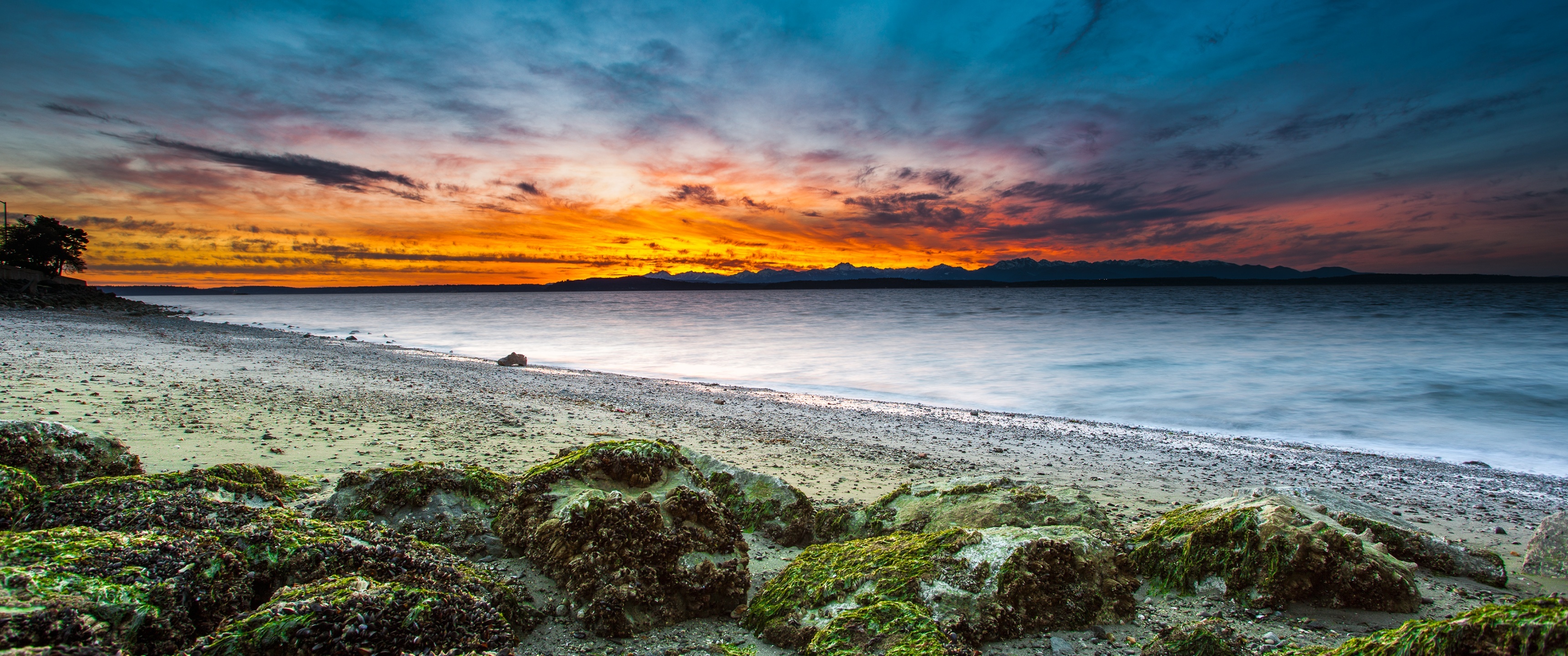 Washington State Travels - Alki Beach, West Seattle, Seascape, 3440x1440 Dual Screen Desktop