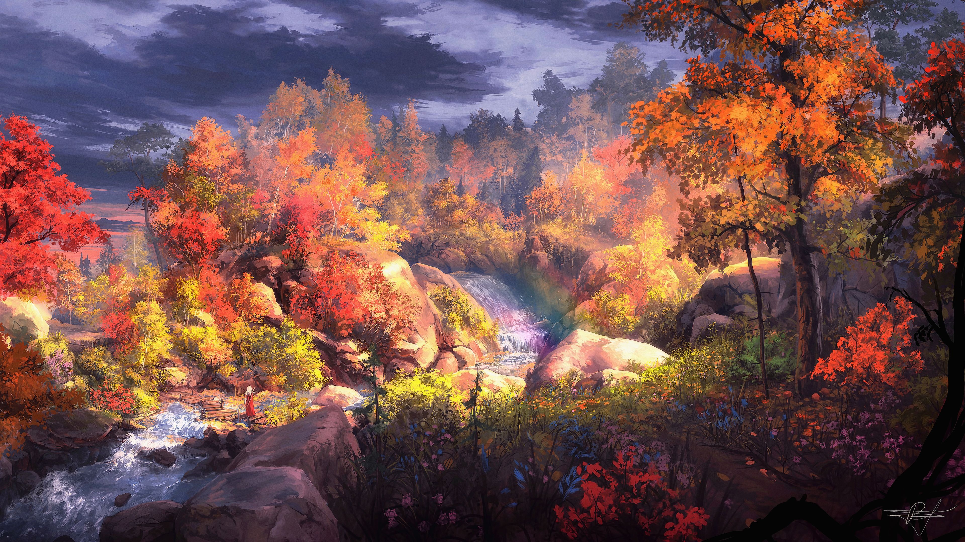 Autumn forest, Paint Wallpaper, 3840x2160 4K Desktop